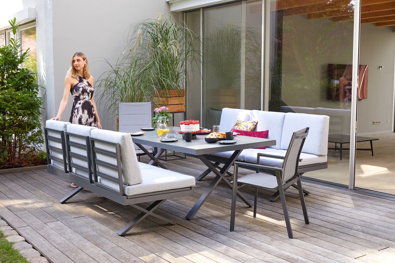 Outdoor Gartenbank RIEKE, Aluminium, Grau, B günstig online kaufen