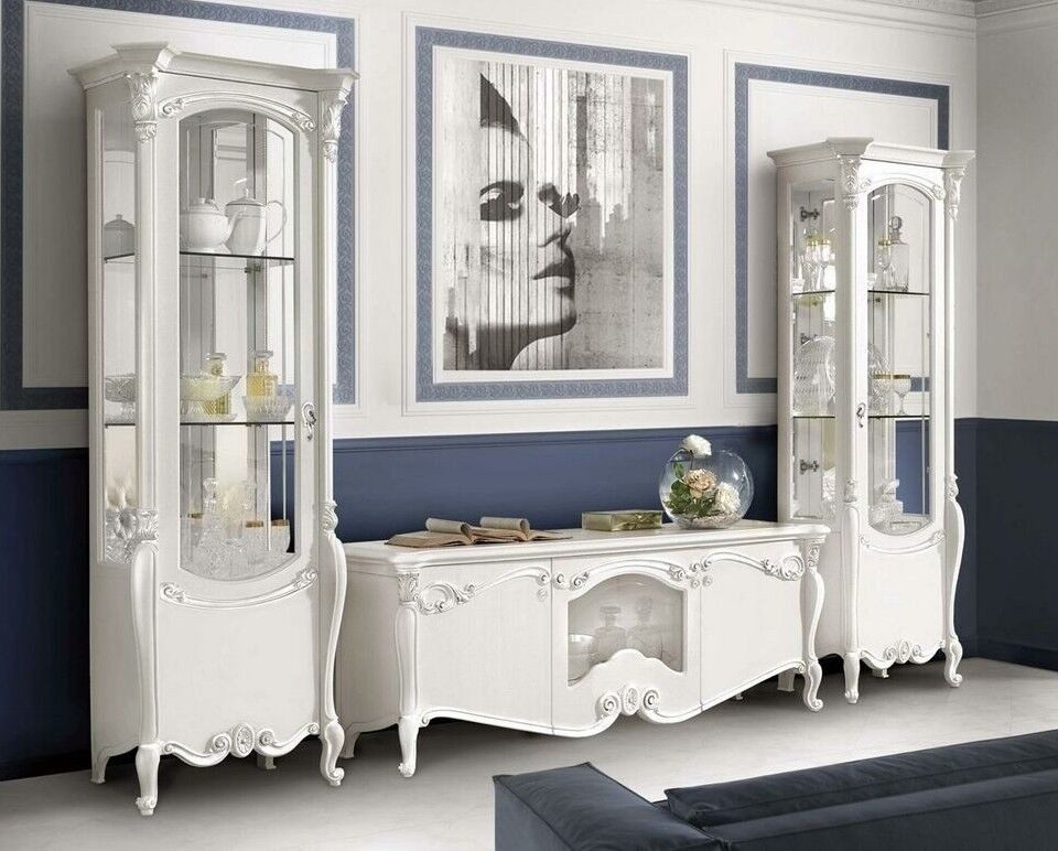 Xlmoebel Wohnwand Klassische Vitrine aus hochwertigem Holz für stilvolles Wohnen, (3-St., 2x Vitrine / Sideboard), Hergestellt in Europa