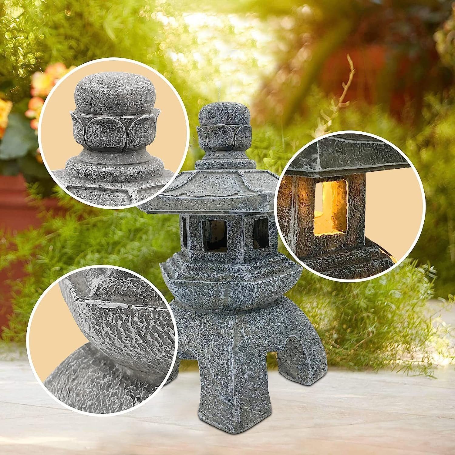 DOPWii rost-,wetter- Solar-pagoden-laterne,Japanische Rund Gartenleuchte und Stil, UV-beständig