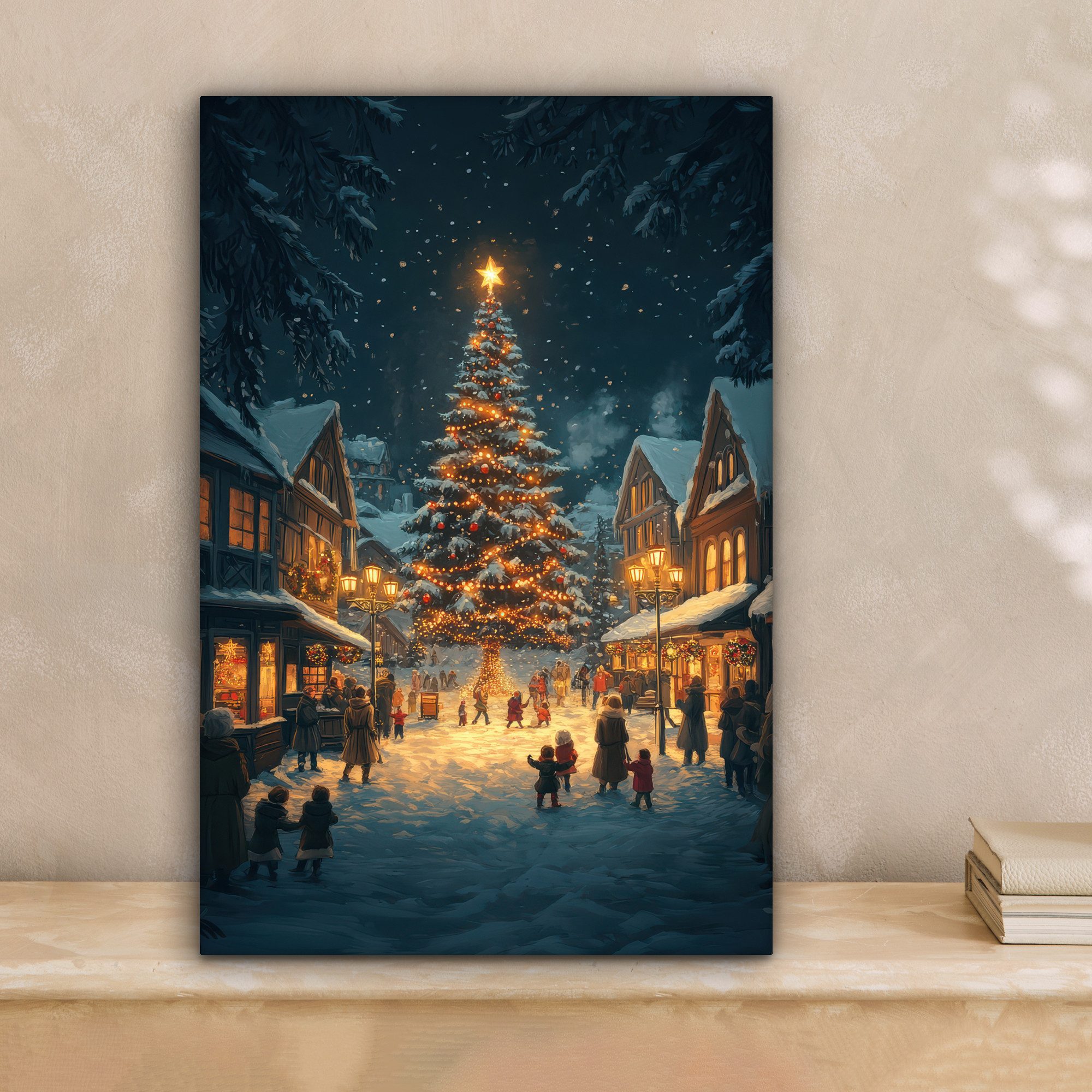 OneMillionCanvasses® Leinwandbild Weihnachtsfeier - Dorf - Dunkelheit, Foto günstig online kaufen