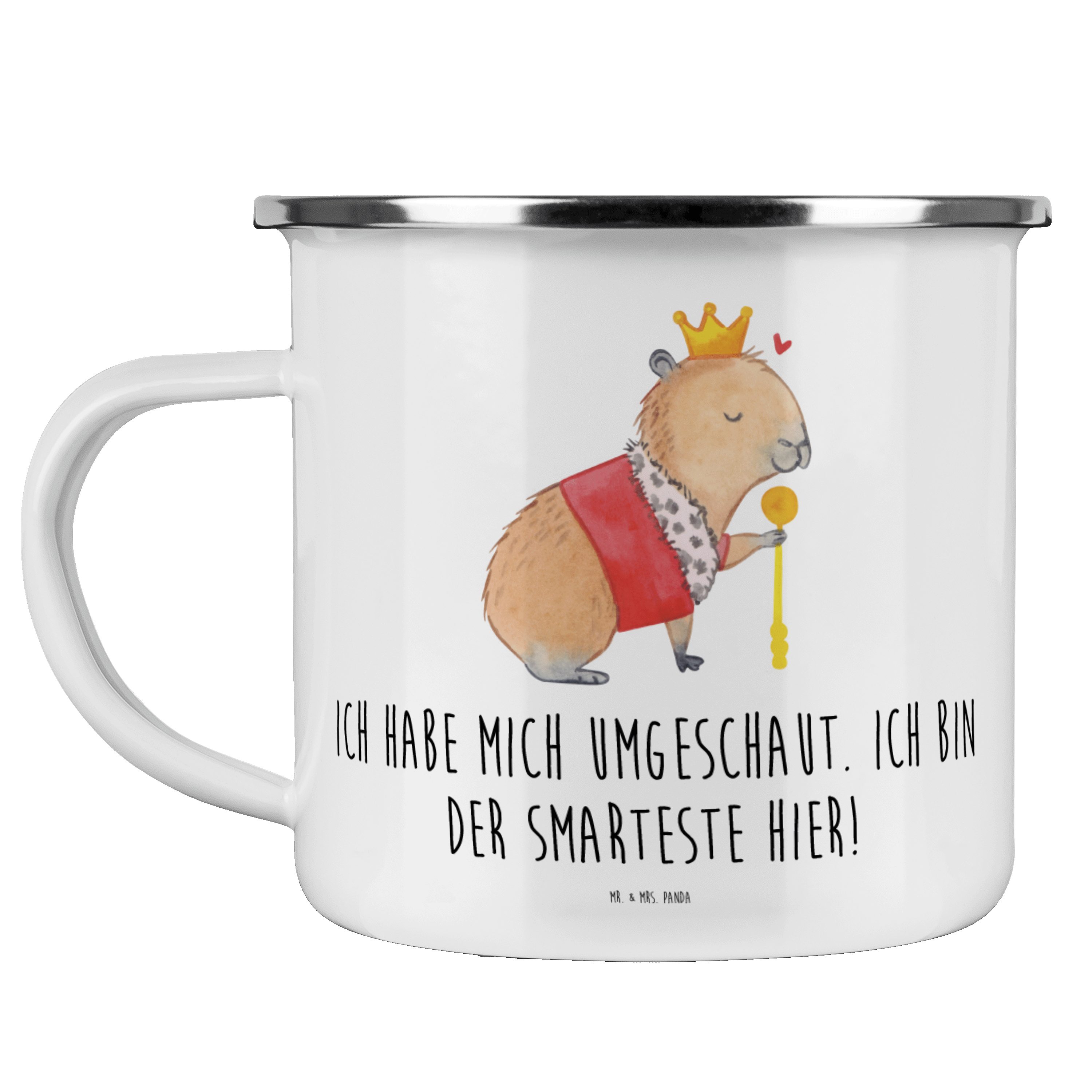 Mr. & Mrs. Panda Becher Capybara König - Weiß - Geschenk, lustige Sprüche, Tiere, Metalltasse, Emaille