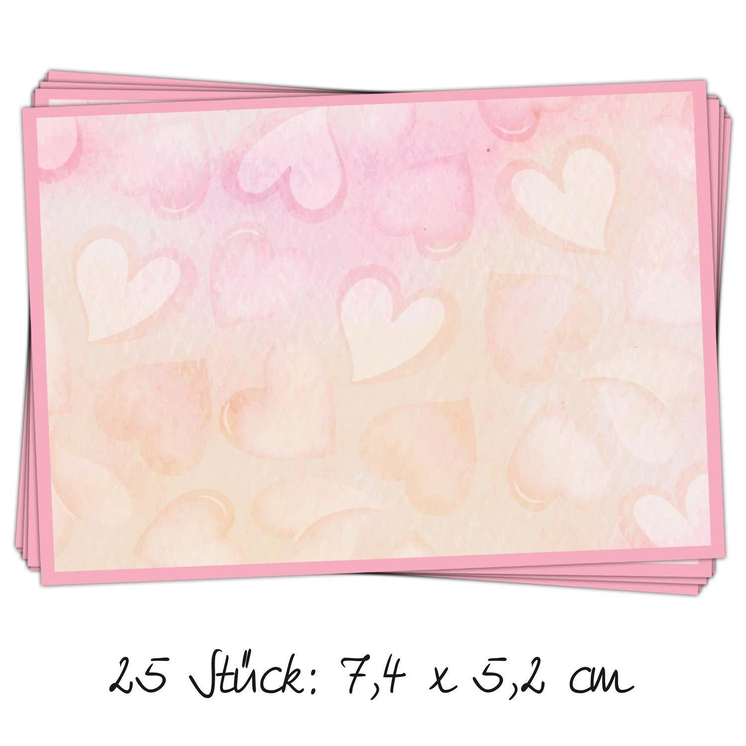 Logbuch-Verlag Aufkleber 25 kleine Aufkleber 7,4 x 5,2 cm mit rosa Herzen - Etiketten