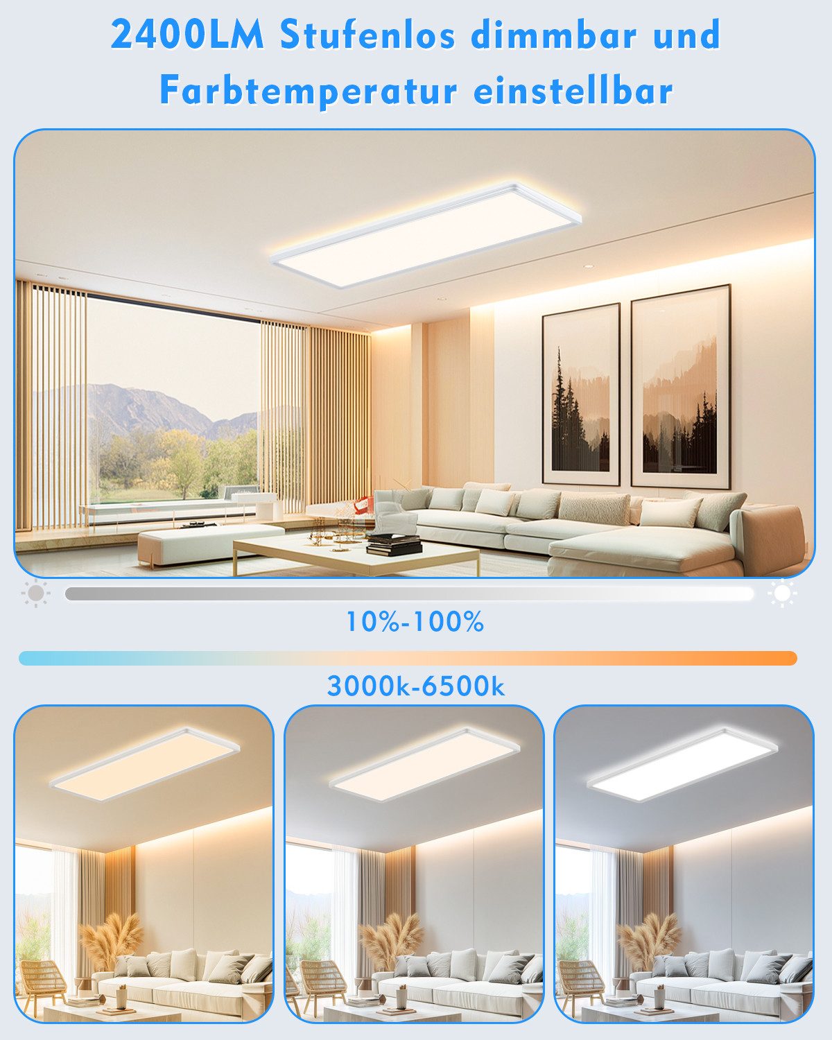 Lujasi LED Deckenleuchte Deckenlampe, 24W 2400LM LED Panel Flach 58 x 20 x 2,47cm, tageslichtlampe decke, LED, Neutralweiß, Rechteckige, Energieeffizient & langlebig 4000K für Schlafzimmer Wohnzimmer Küche