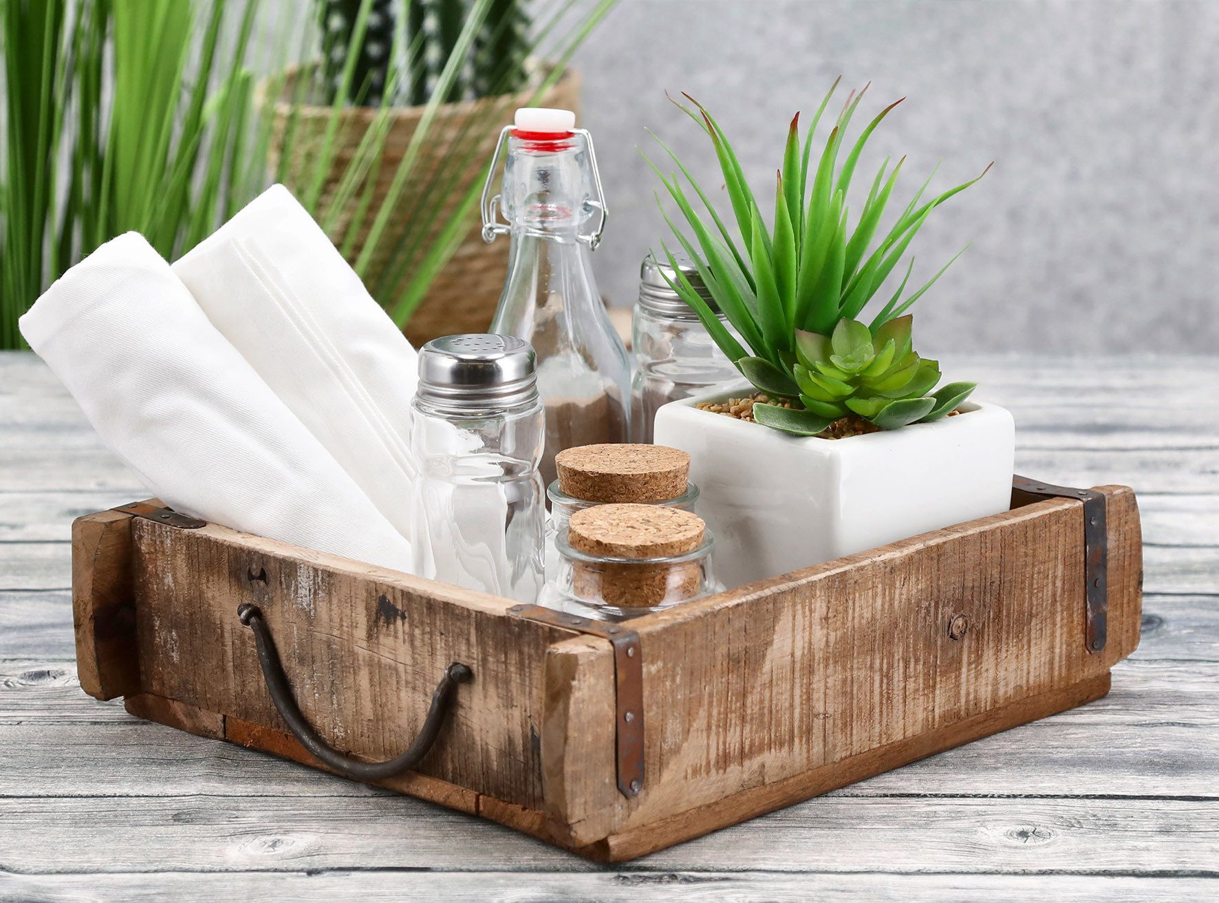 Spetebo Dekoschale Holzkiste in Ziegelform - 60 x 15 cm - Alt Holz Buche us günstig online kaufen