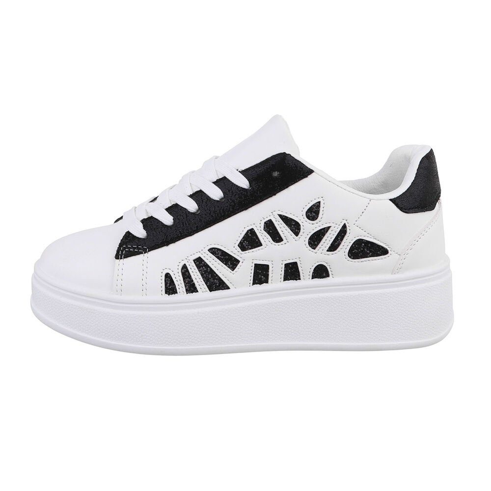 Ital-Design Damen Low-Top Freizeit Sneaker Flach Sneakers Low in Weiß