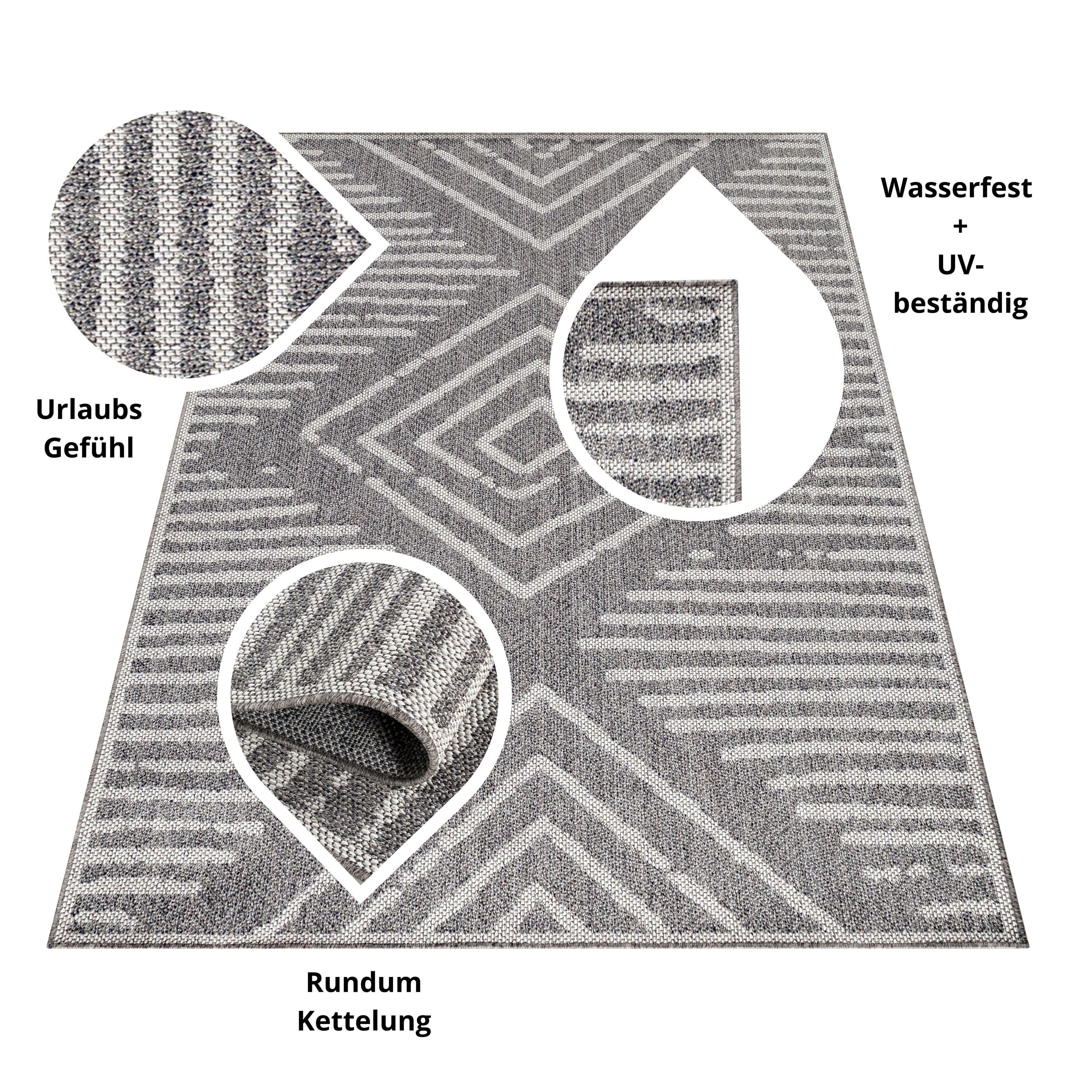 SIMPEX24 Outdoorteppich Gestreift Design, Läufer, Höhe: 7 mm, Outdoor Teppich Gestreift Design Wetterfest für Terrasse Balkon Küche