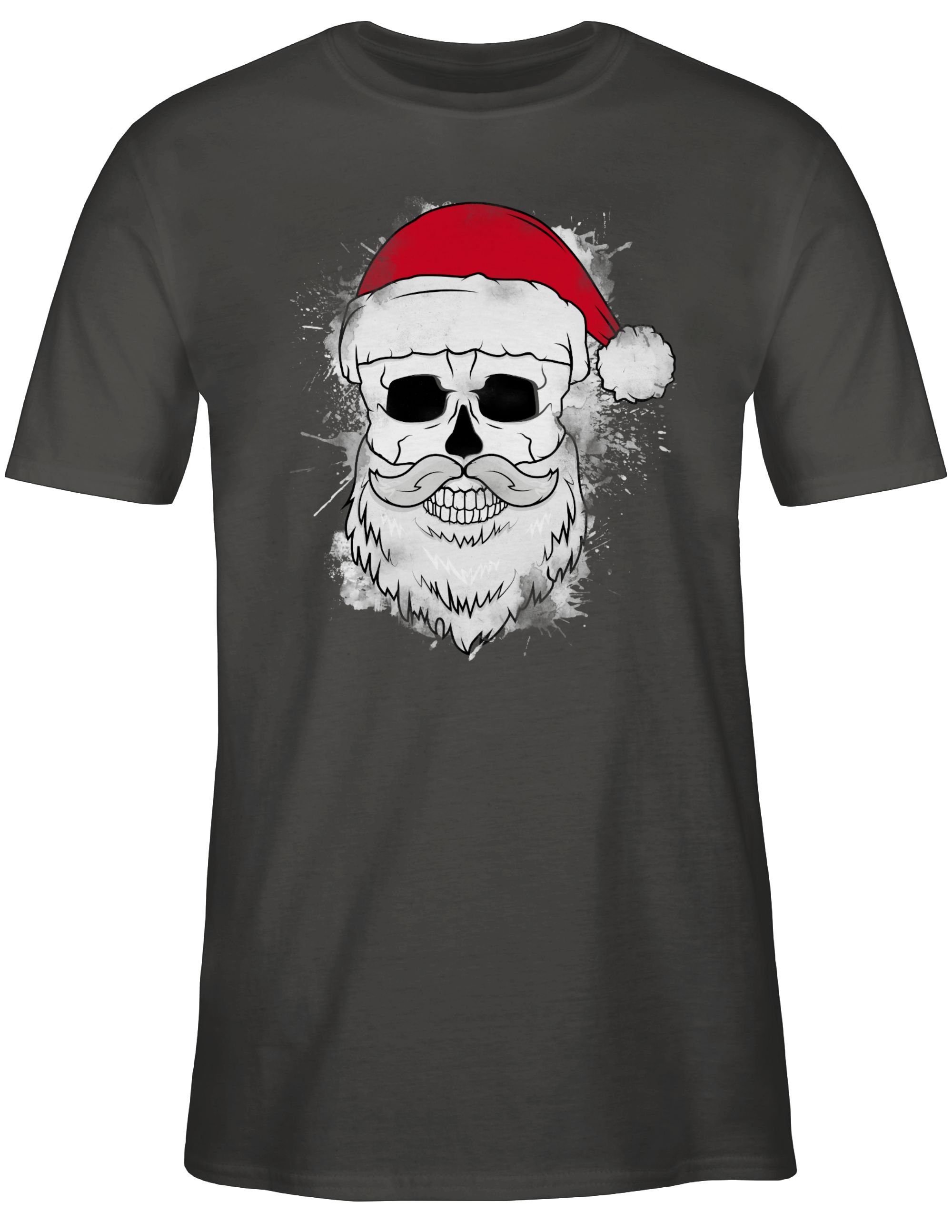 Weihachten Bart Totenkopf und Weihnachtsmütze T-Shirt mit Shirtracer Kleidung 3 Dunkelgrau