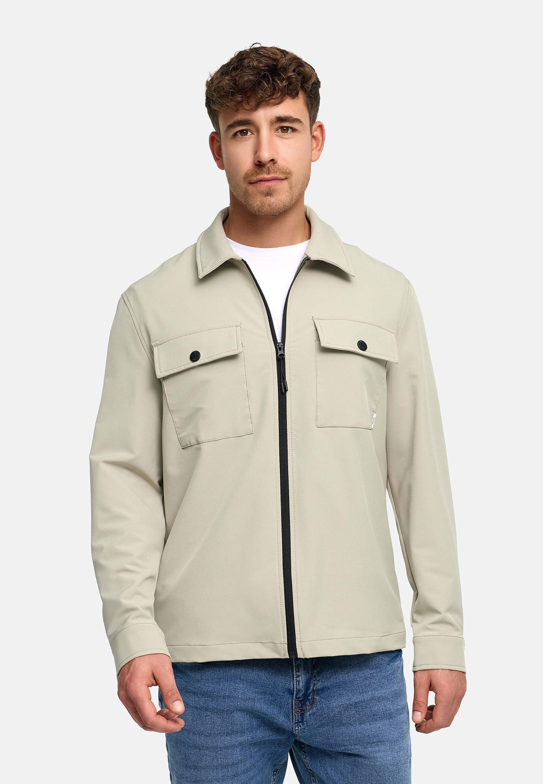 Indicode Langarmhemd Herren INRommie Overshirt mit zwei Brust-Taschen und Reißverschluss