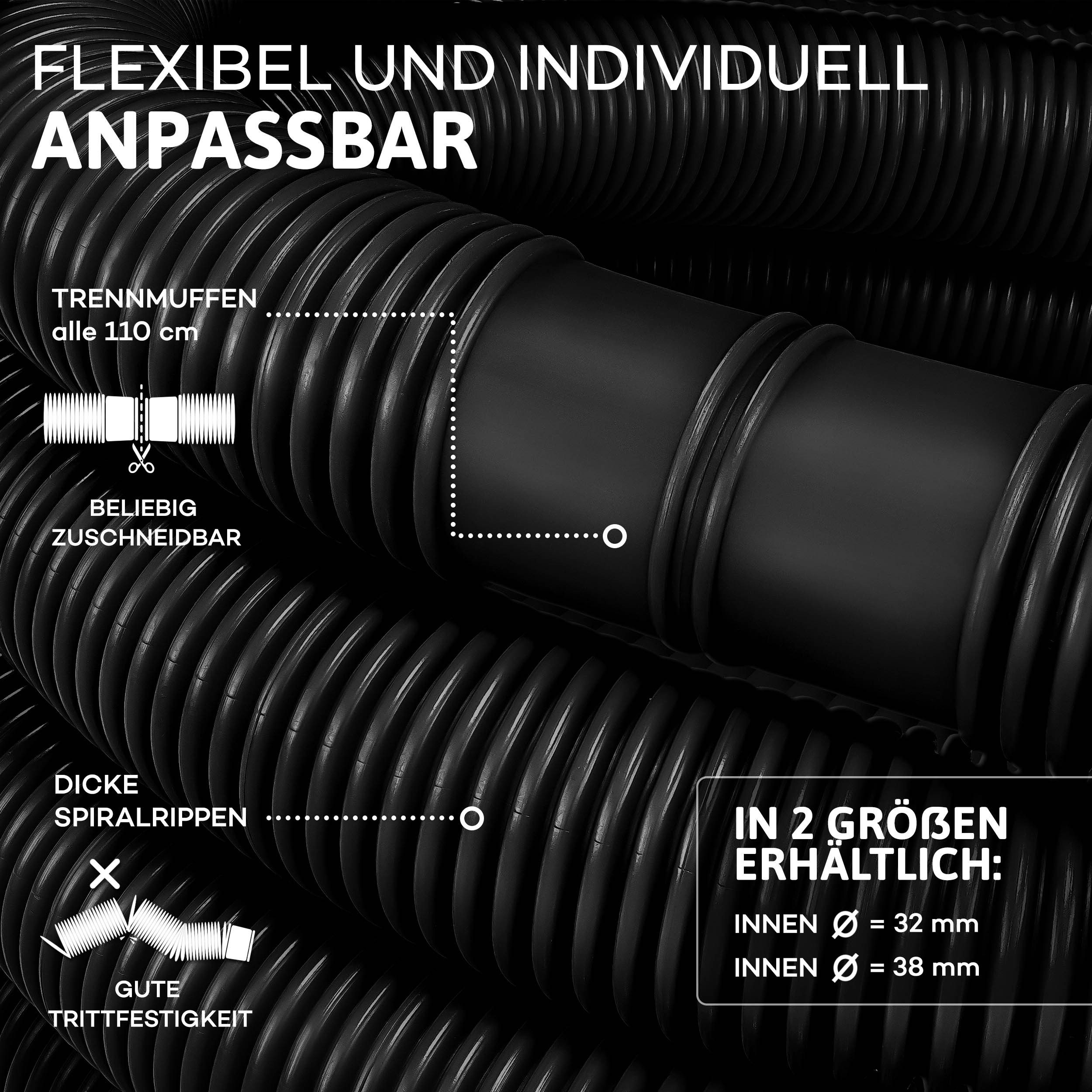 tillvex Poolschlauch Made in Germany, Schwimmbadschlauch mit Muffen, Solarschlauch Pool, Saugschlauch Schwimmbecken, Pumpenschlauch