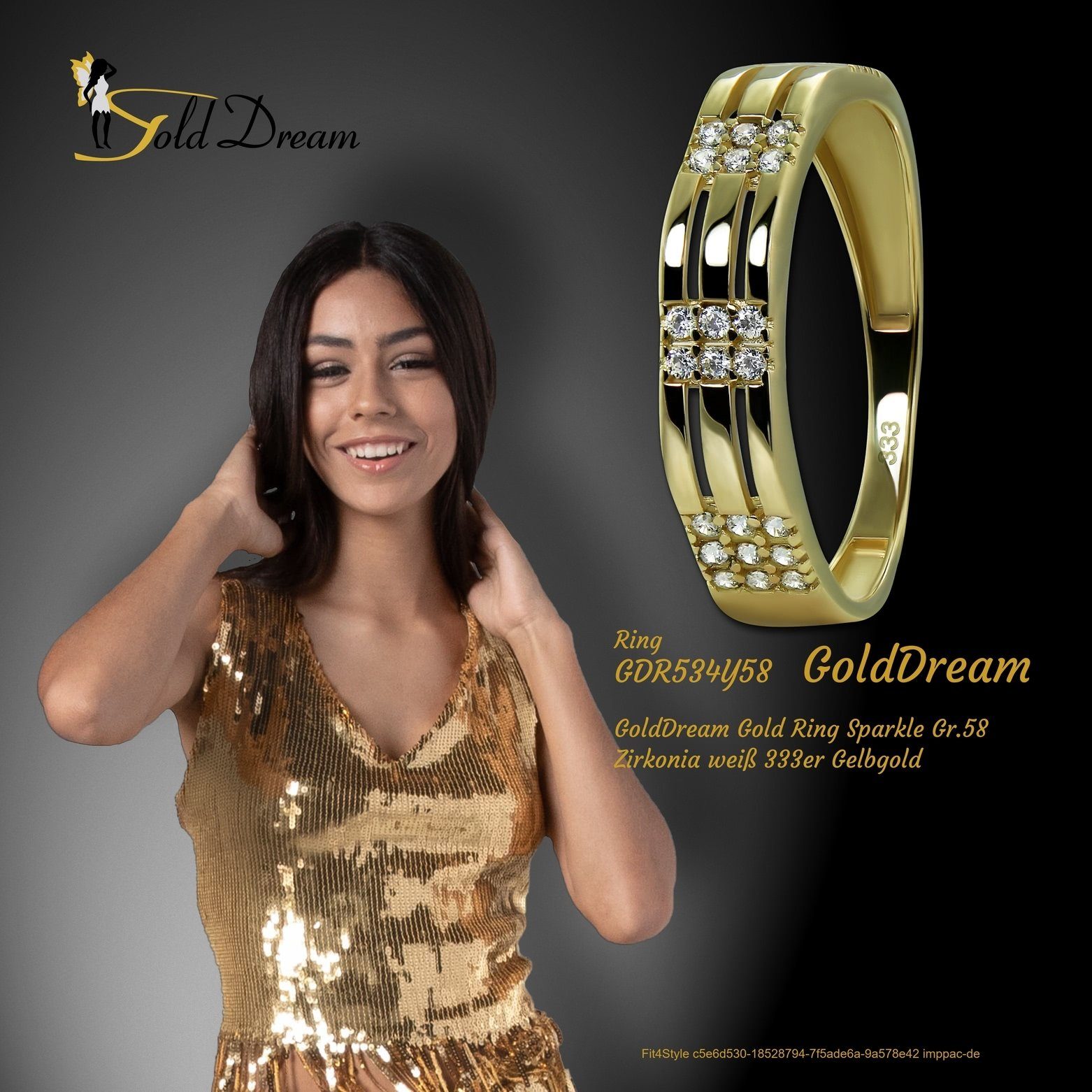 Gold Ring Sparkle - (Fingerring), GoldDream 333 GoldDream Gelbgold Sparkle Karat, Farbe: weiß Damen Goldring gold, Gr.58 8 Ring