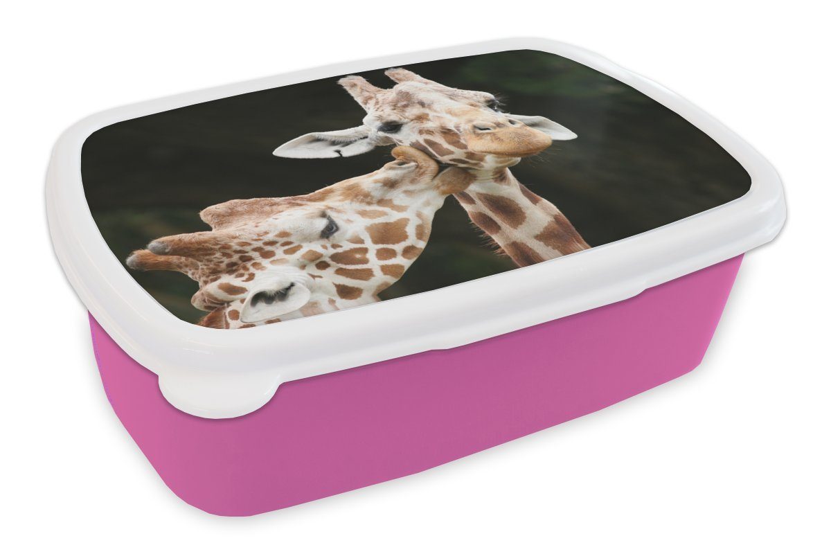 MuchoWow Lunchbox Giraffe - Tiere - Schwarz, Kunststoff, (2-tlg), Brotbox für Erwachsene, Brotdose Kinder, Snackbox, Mädchen, Kunststoff rosa