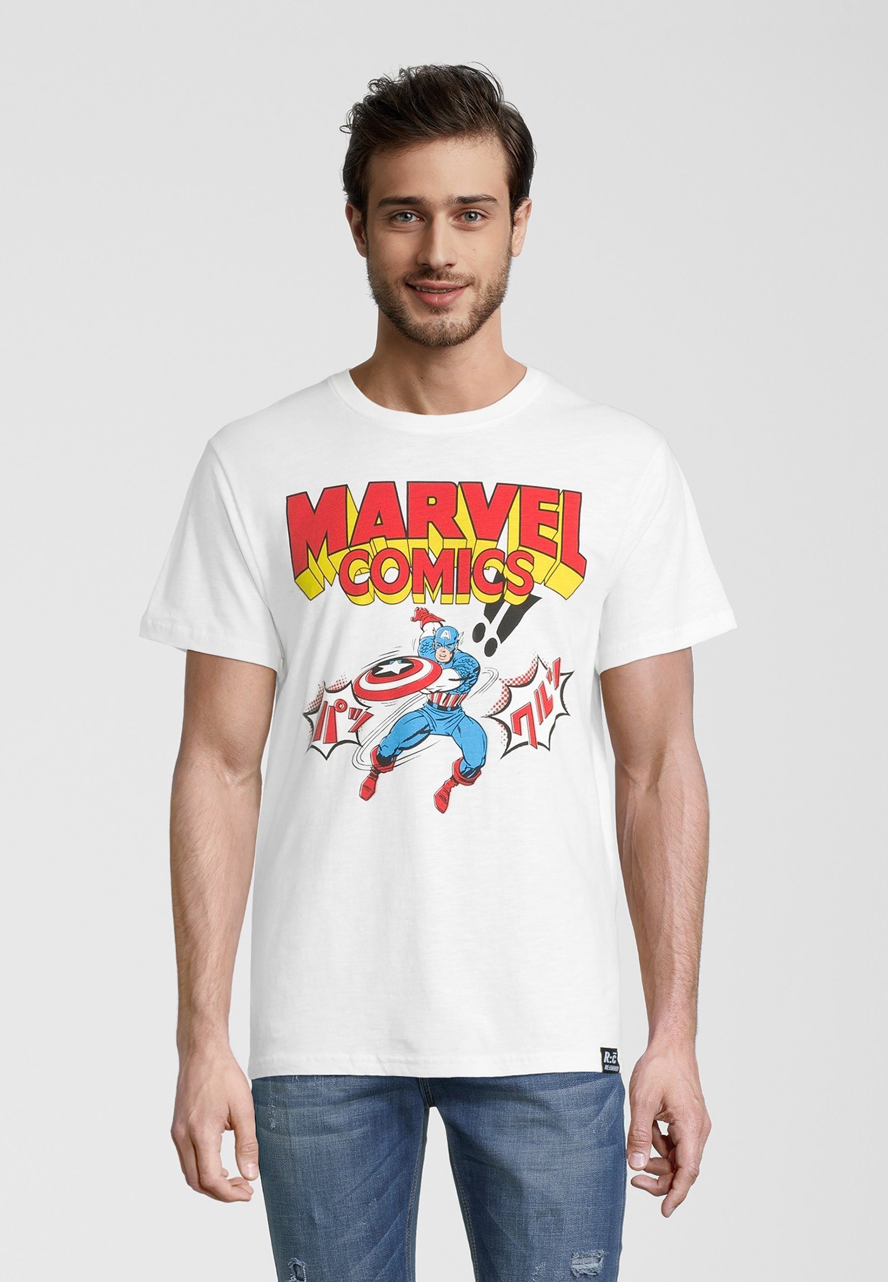 Recovered T-Shirt Marvel Comics Japan Weiß Bio-Baumwolle America zertifizierte Captain GOTS