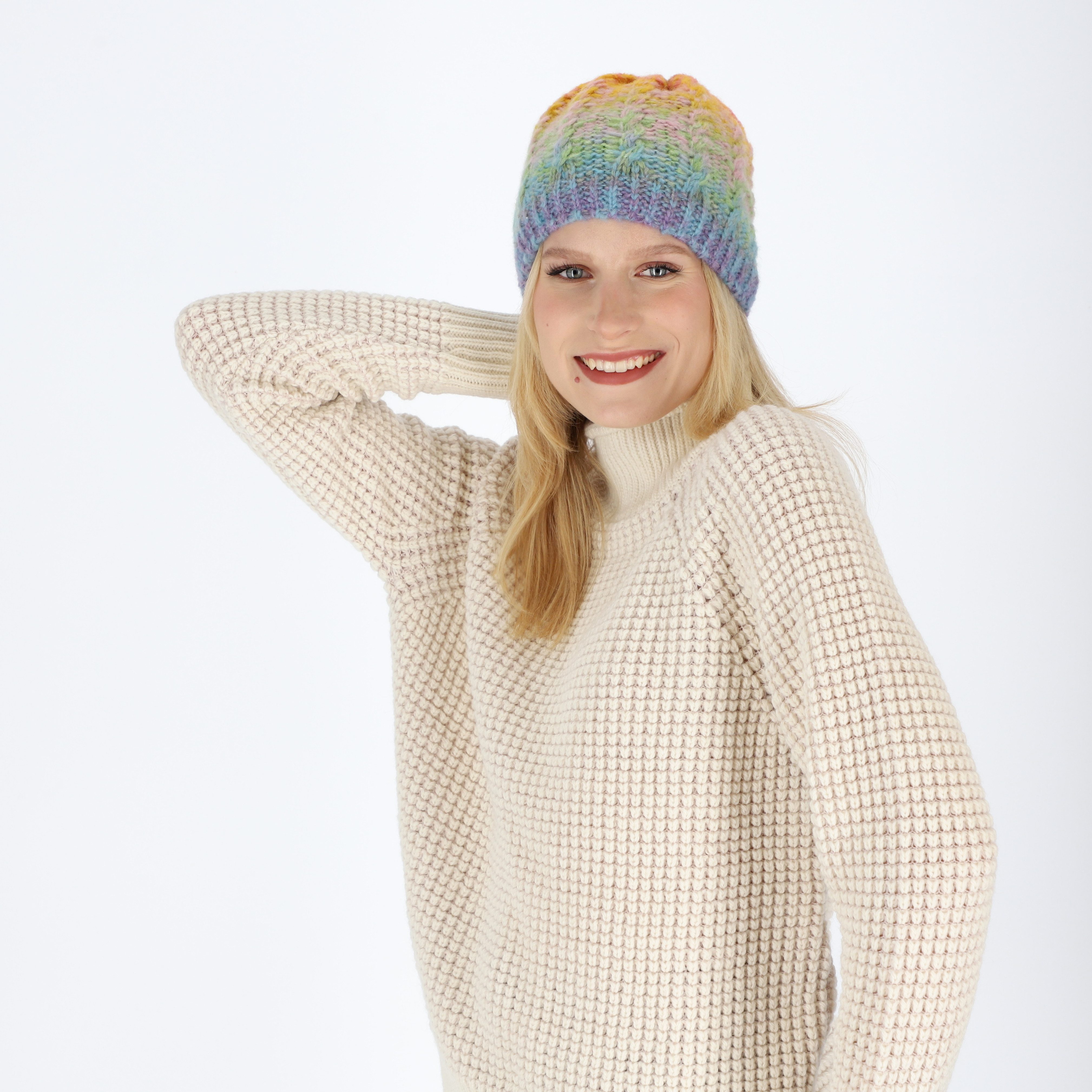 Strickmütze Zopfmuster multicolor