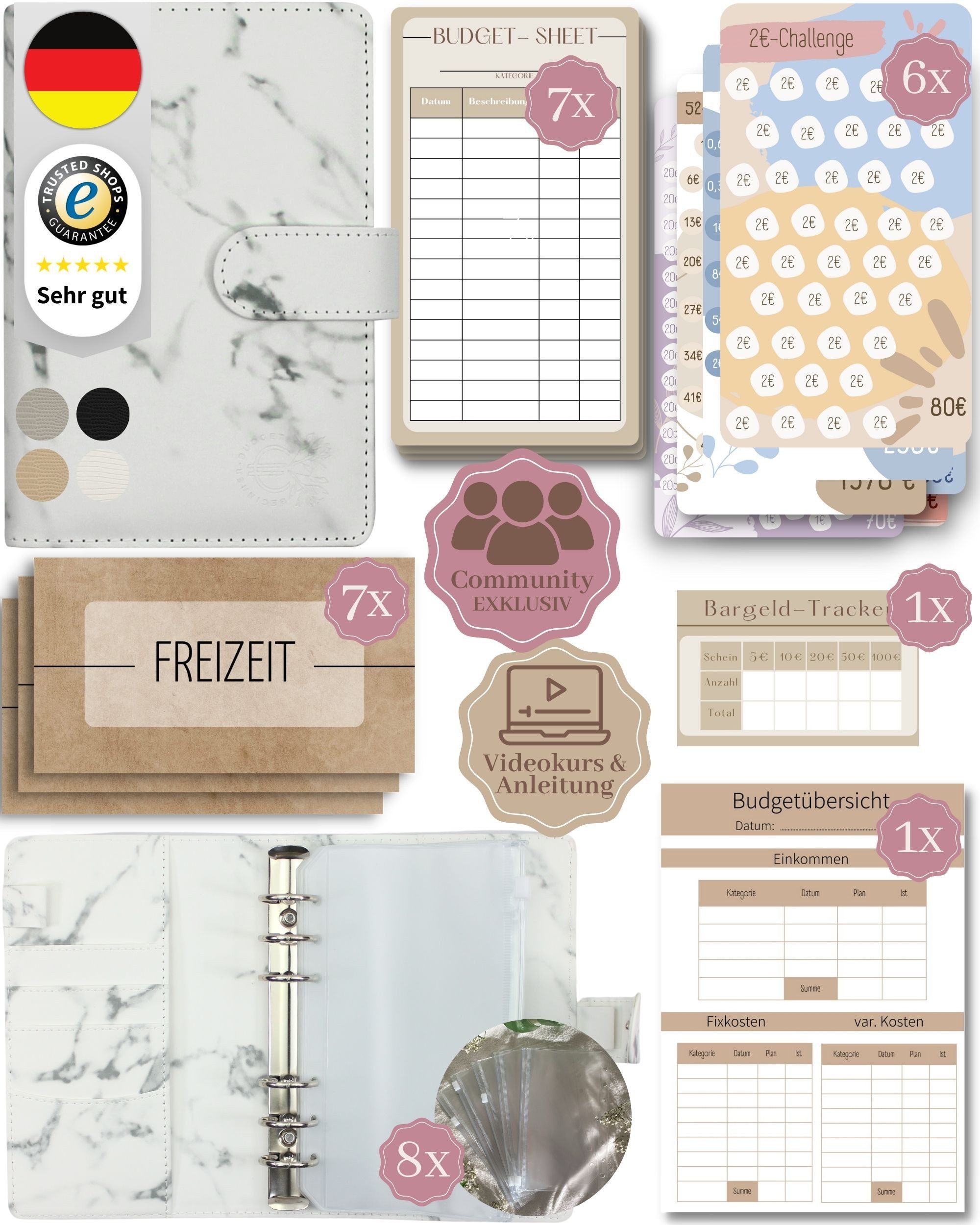 BeginnerBudget Ringbuchmappe Budgetplaner Starter-Set Sparbuch zum Geld Sparen + Spar-Challenges, Sparen mit Umschlagmethode + Anleitung - Ringbuch - Binder A6