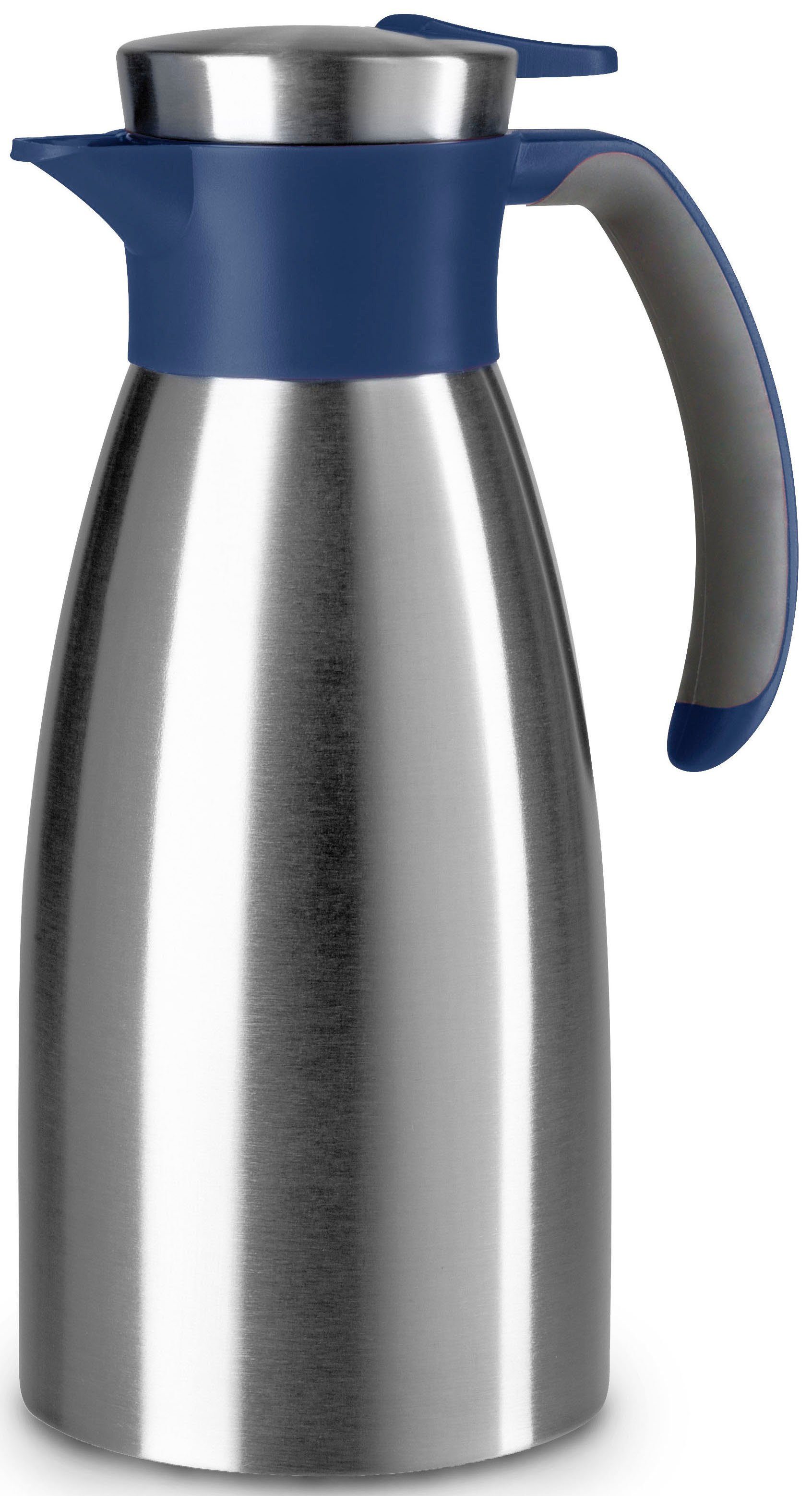 Emsa Isolierkanne Soft Grip, 1 l, (1-St), Quick Tip Verschluss, rutschfester Halt, 12 h heiß, 24 h kalt