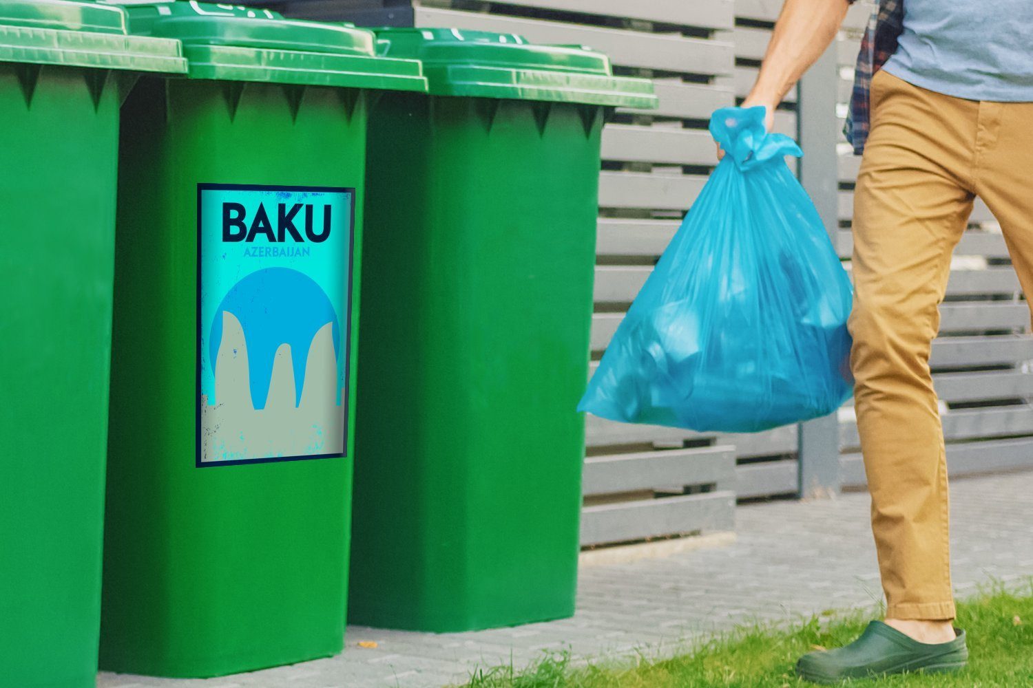- Baku - - MuchoWow - Mülleimer-aufkleber, Mülltonne, Zitate Baku Container, Jahrgang St), Aserbaidschan Wandsticker Rot Abfalbehälter Schwarz - Sticker, (1