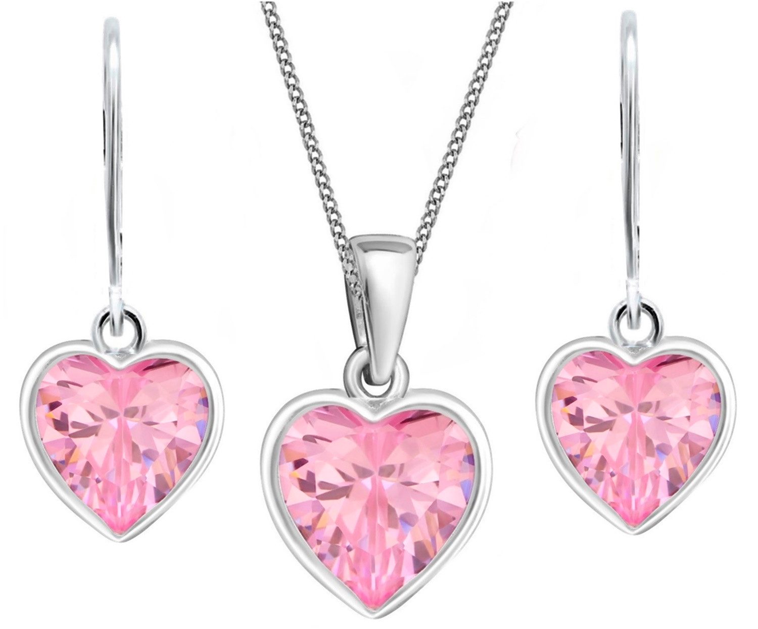 Goldene Hufeisen Schmuckset Rosa Zirkonia Herz Ohrringe Anhänger Kette 925 Silber (4-tlg, inkl. Geschenk-Etui), Geschenkset