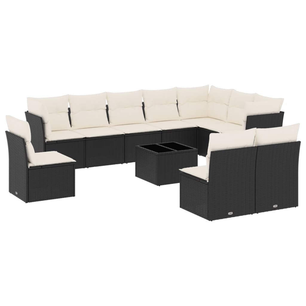 vidaXL Gartenlounge-Set 11-tlg. Garten-Sofagarnitur mit Kissen Schwarz Poly Rattan, (1-tlg)