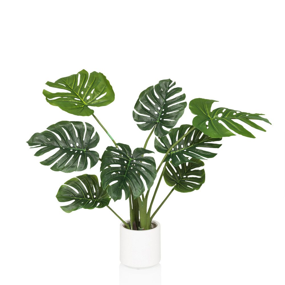 Kunstpflanze Kunstpflanze MONSTERA I Kunststoff Monstera, hjh OFFICE, Höhe 90.0 cm, Künstliche Pflanze Monstera, Fensterblatt im weißen Kunststoff-Topf