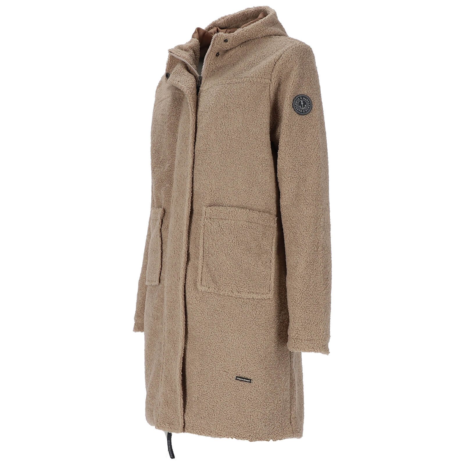 Wattlöper Wintermantel 50852SH Damen Mantel Fleecemantel Oversize aus Curly-Fleece mit Kapuze Angeschnittene Kapuze, Taftfutter, Aufgesetzte Taschen, Applikationen