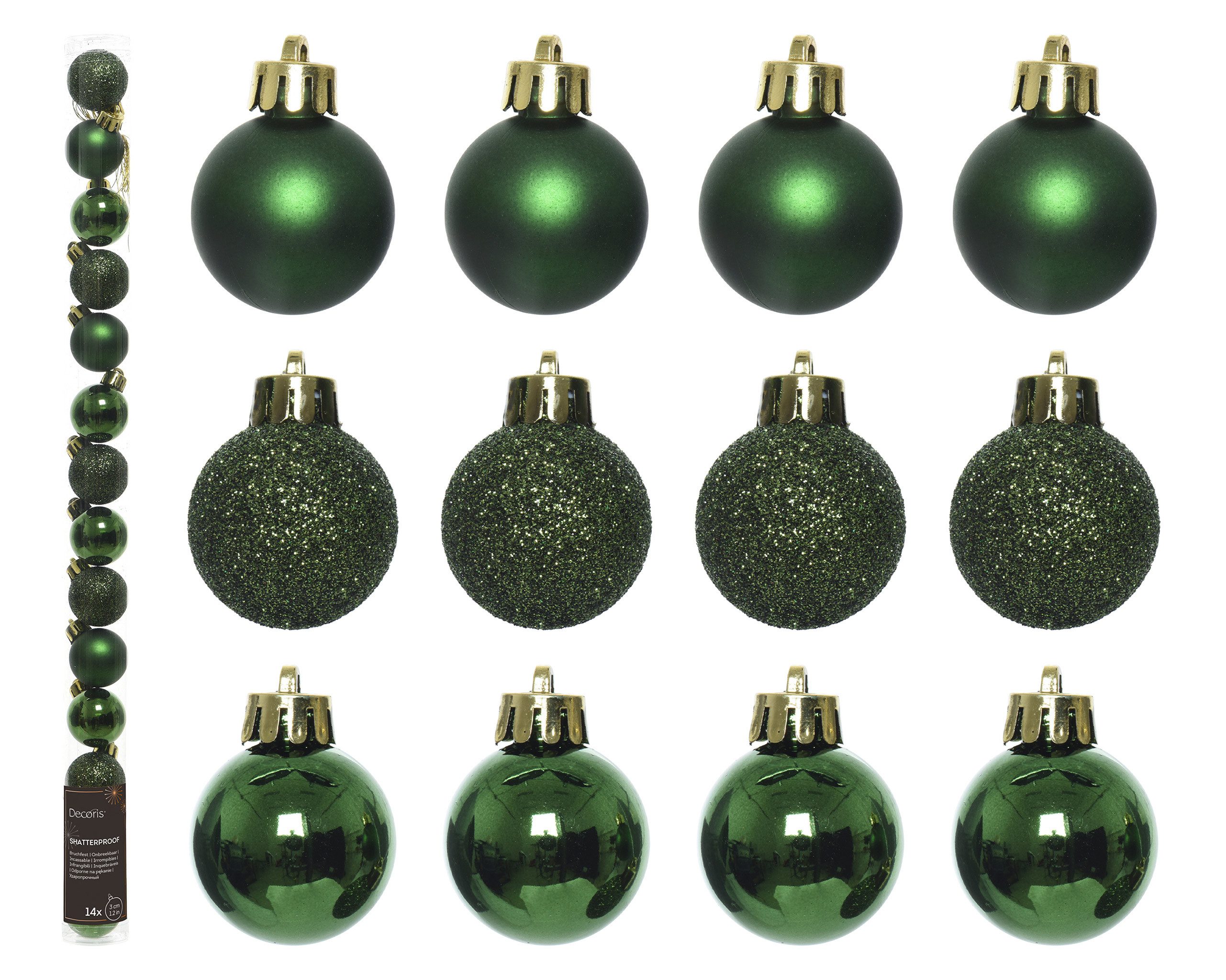 Kaemingk Weihnachtsbaumkugel, Weihnachtskugeln Kunststoff 3cm 14er Set - Piniengrün