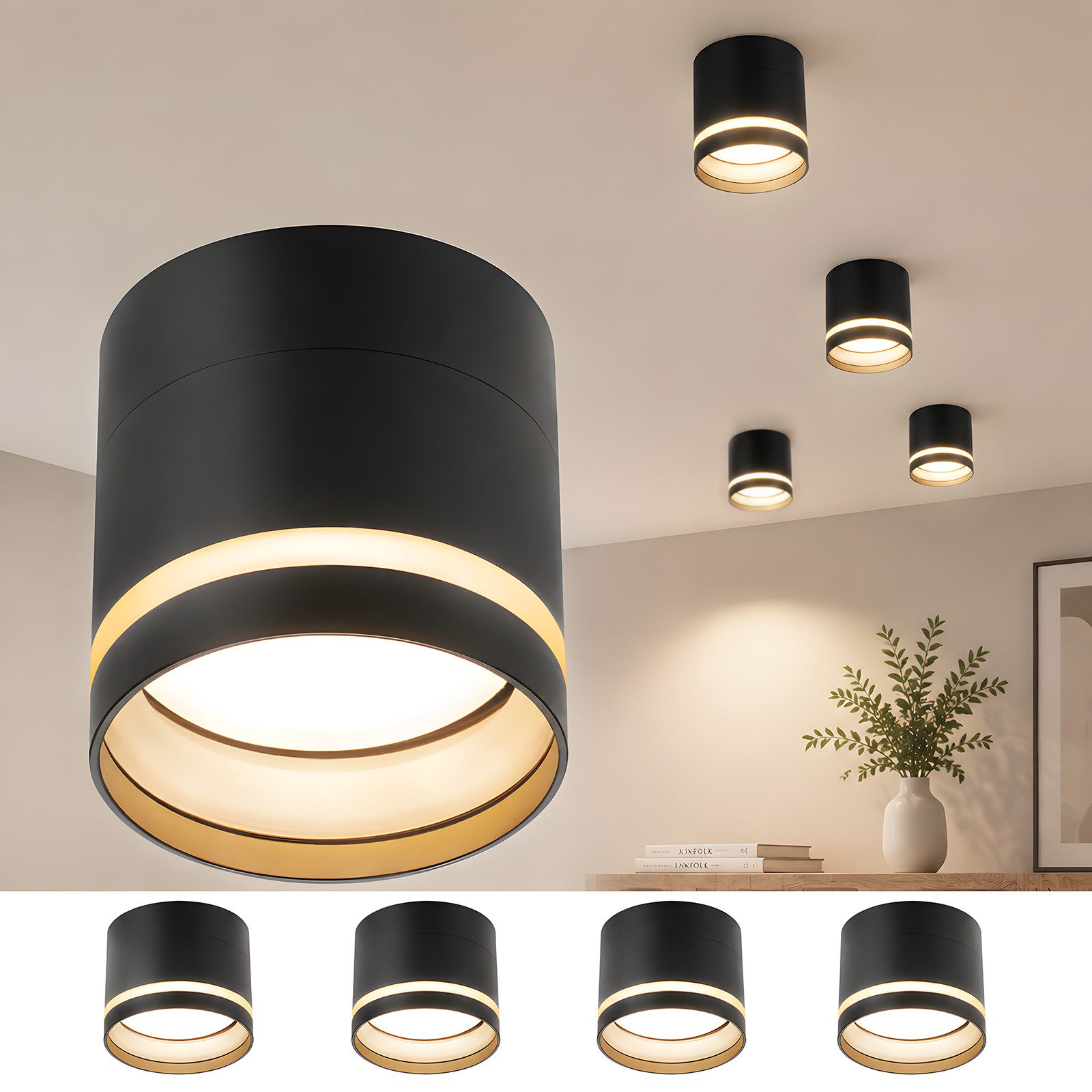 Nettlife LED Aufbaustrahler Schwarz/Weiß Rund Deckenstrahler 5W Spot Aufbauleuchte Klein Acryl, LED fest integriert, Warmweiß, GX53 Warmweiß Flach Aufputz Strahler Deckenspot 3000K