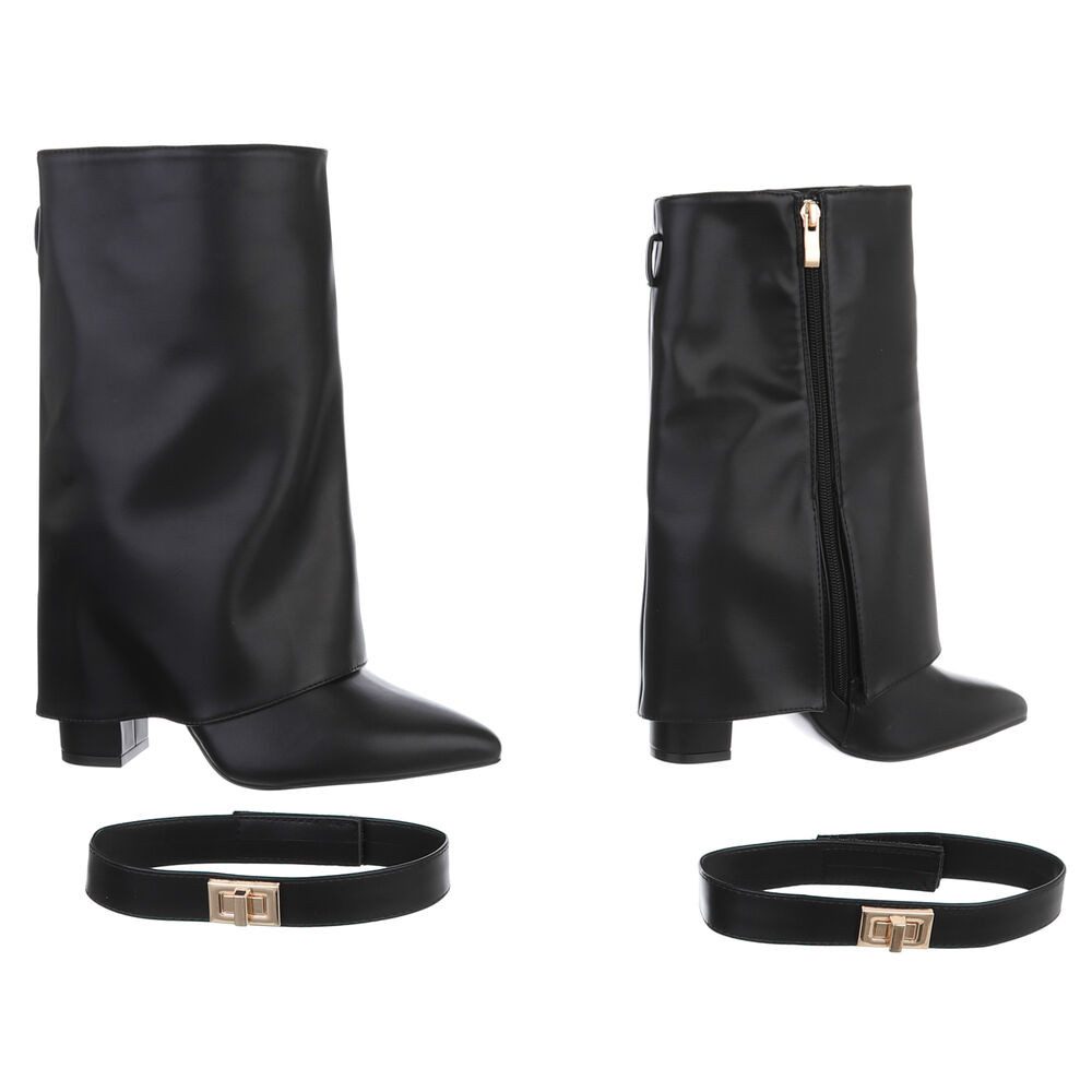 Ital-Design Elegante Stiefeletten mit umgeschlagenem Schaft für Damen High-Heel-Stiefel (90169669) Blockabsatz Stiefel in Schwarz – Bild 4 von 5