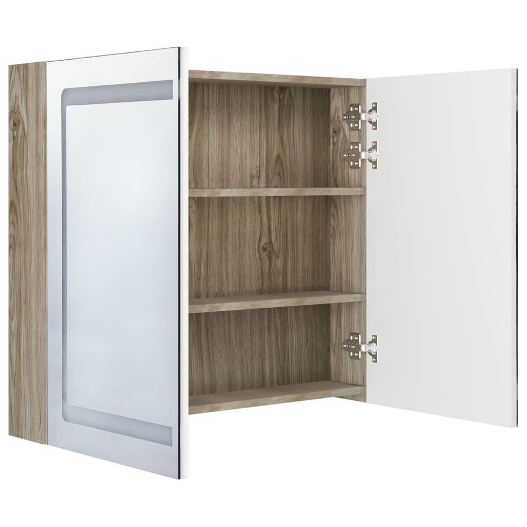 vidaXL Badezimmerspiegelschrank LED-Spiegelschrank fürs (1-St) Eichefarben cm 80x12x68 und Bad und Weiß Eichen-Optik Weiß