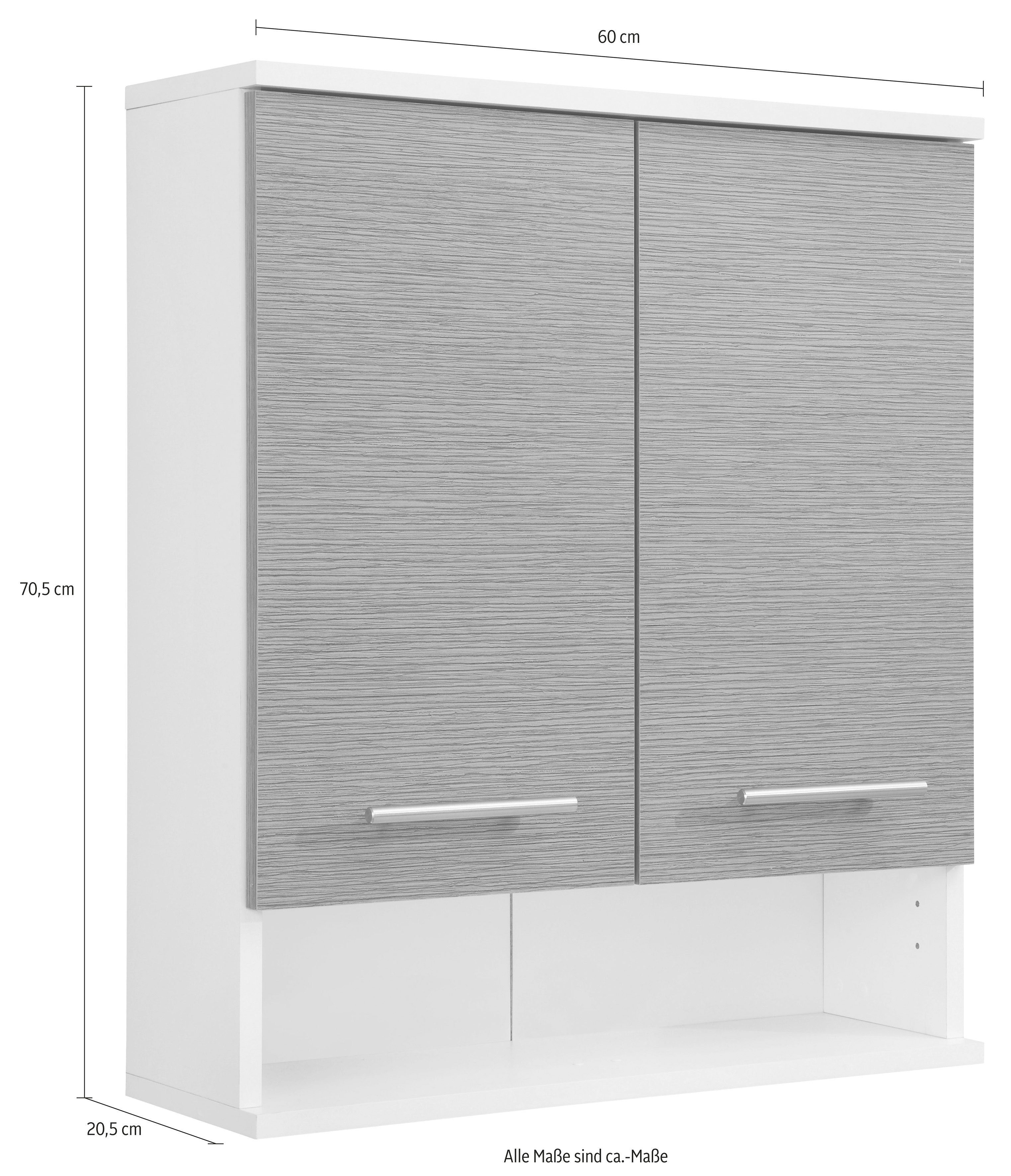 Schildmeyer Hängeschrank Einlegeboden, 60 Metallgriffe cm, verstellbarer grau weiß/eschefarben Palermo Breite