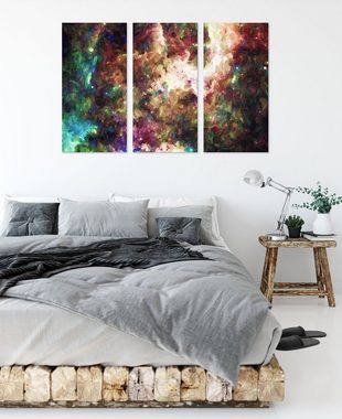 Pixxprint Leinwandbild Nebelgalaxie und Sterne, Nebelgalaxie und Sterne 3Teiler (120x80cm) (1 St), Leinwandbild fertig bespannt, inkl. Zackenaufhänger