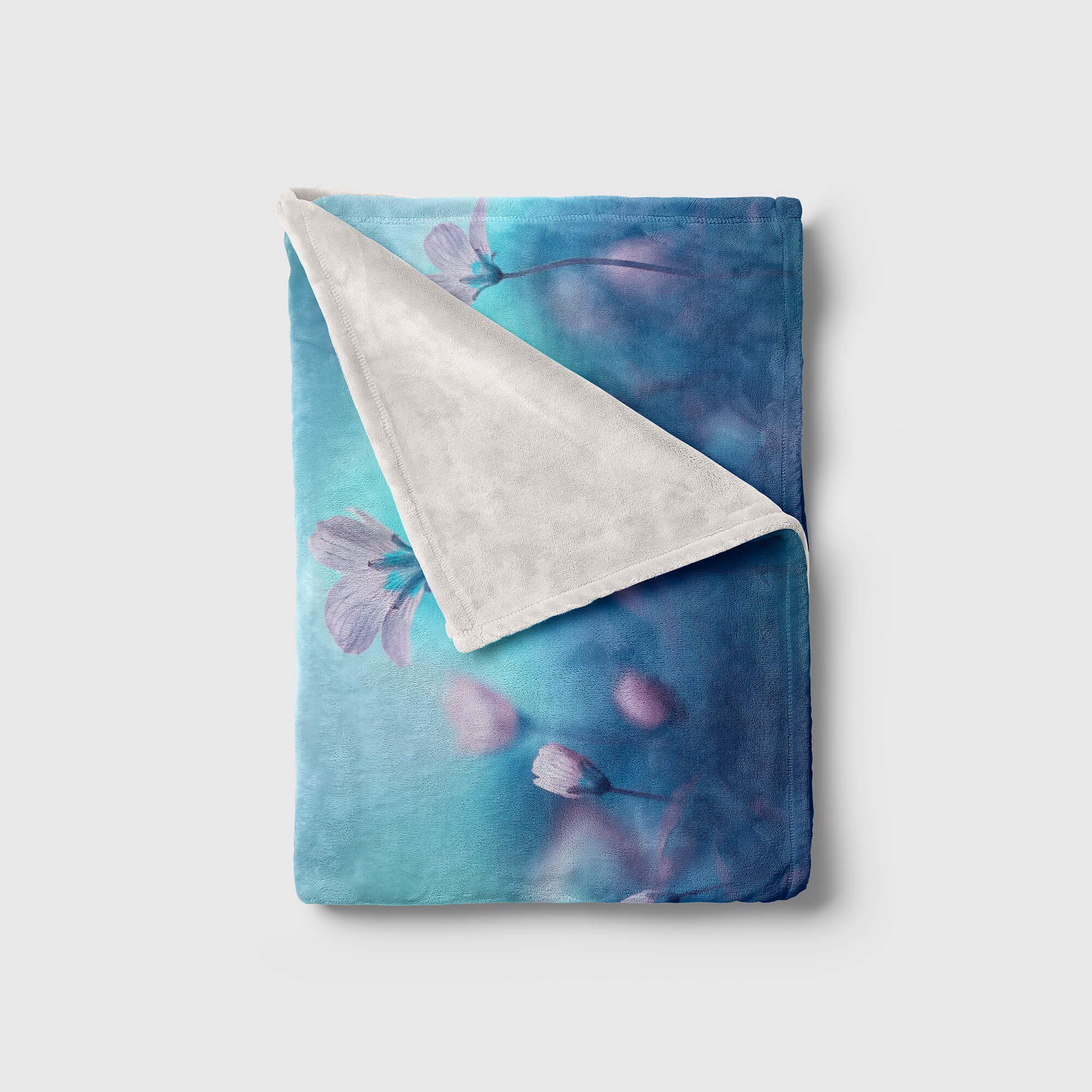 weiße (1-St), Art Handtuch Fotomotiv Saunatuch Sinus Handtücher Blumen Blau, Baumwolle-Polyester-Mix Handtuch mit Kuscheldecke Strandhandtuch