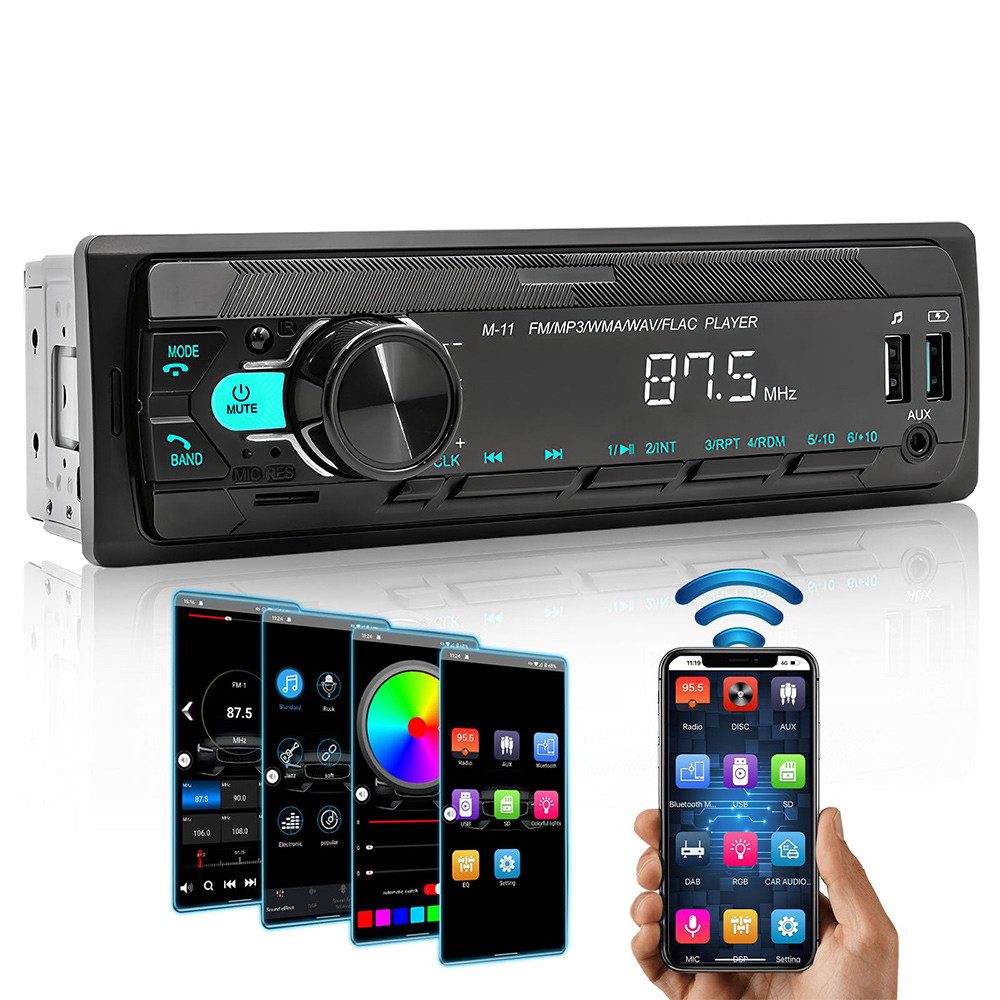 PODOFO Autoradio 1Din Bluetooth Stereo MP3 Spieler SD AUX IN zwei USB Autoradio (Freisprecheinrichtung, FM)