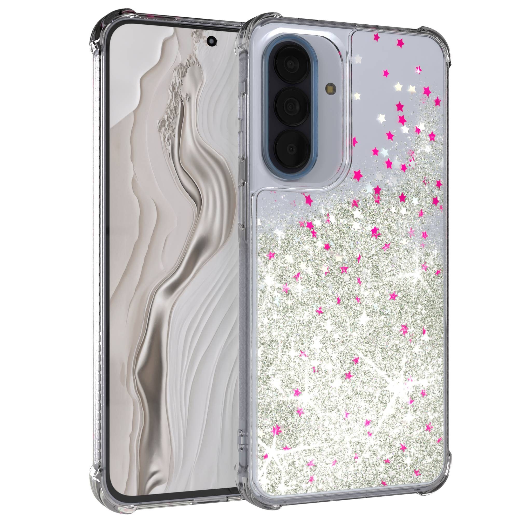 EAZY CASE Handyhülle Liquid Glittery Case für Samsung Galaxy A57 6,7 Zoll, Kratzfeste Silikonhülle stoßfestes Back Cover Phone Case Etui Silber