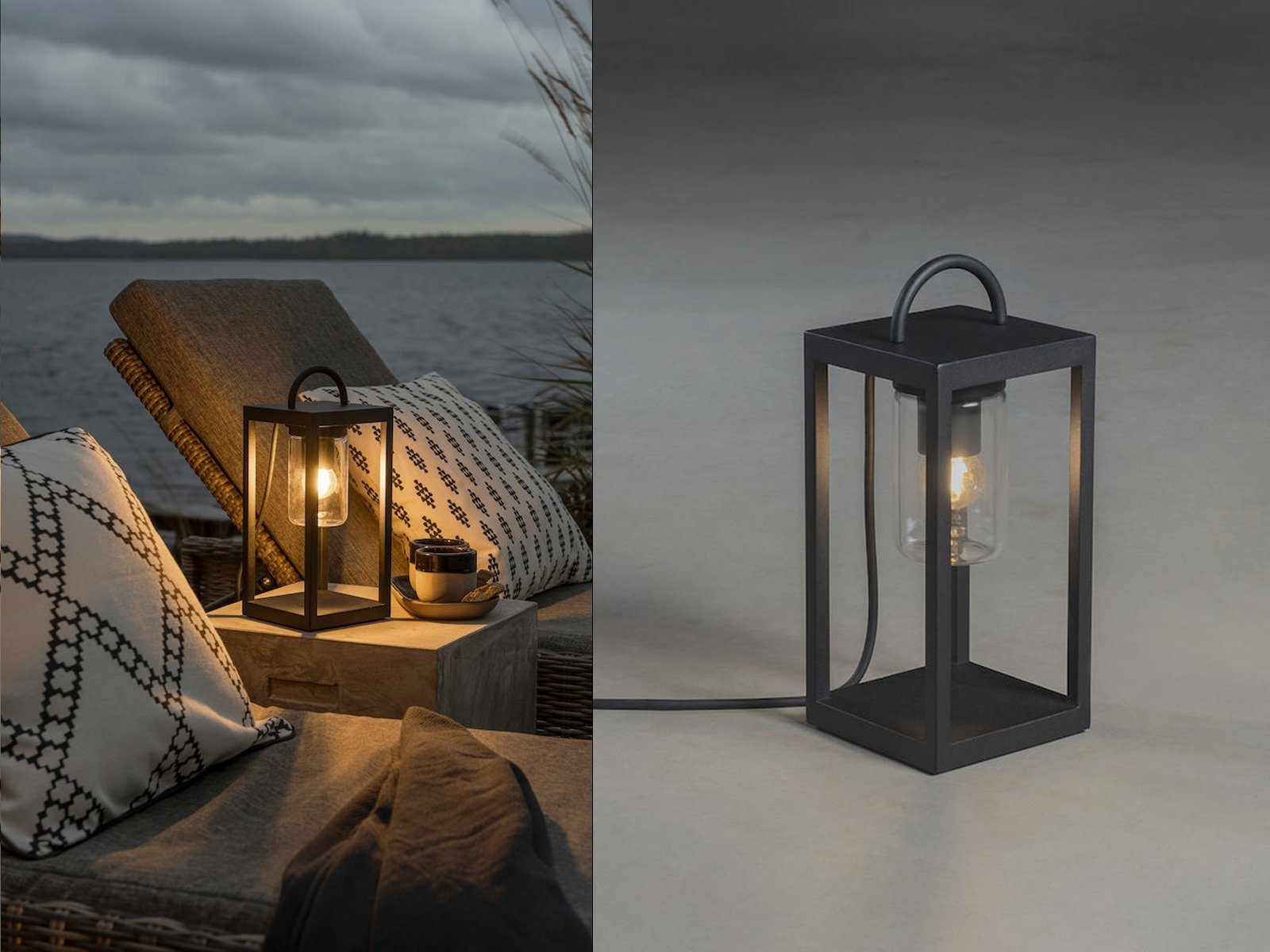 KONSTSMIDE LED Außen-Tischleuchte, LED wechselbar, warmweiß, Kleine Bodenlaterne für draußen, Garten-laterne Schwarz, H: 33cm