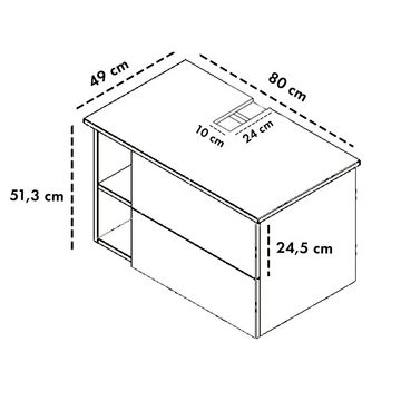 GARLIVO Waschbeckenunterschrank GLA-80L mit Schubladen, Badezimmer Waschtischunterschrank, Beton Breite 80 cm, Soft-Close, Push-to-Open/ Tip-On, Hängend