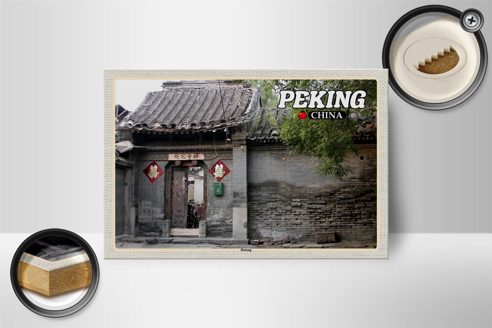 Femer GmbH Holzbild Reise 18x12 cm Peking China Hutong, (1 St), Glatte Holzfaserplatte (MDF), vorn beschichtet