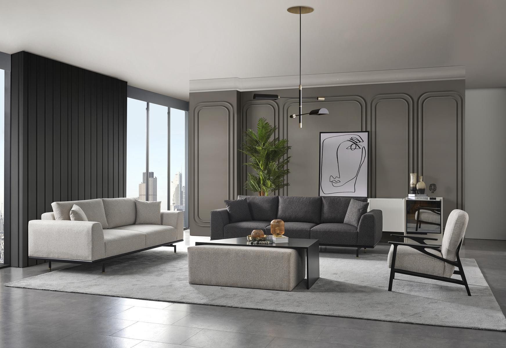 Xlmoebel Polstergarnitur Grau gepolsterte Couchgarnitur mit bequemen Sesseln, (Polstergarnitur, 3-tlg., Set 4tlg Sofagarnitur (4 + 3 + 1 Sitzer + Couchtisch), Hergestellt in Europa