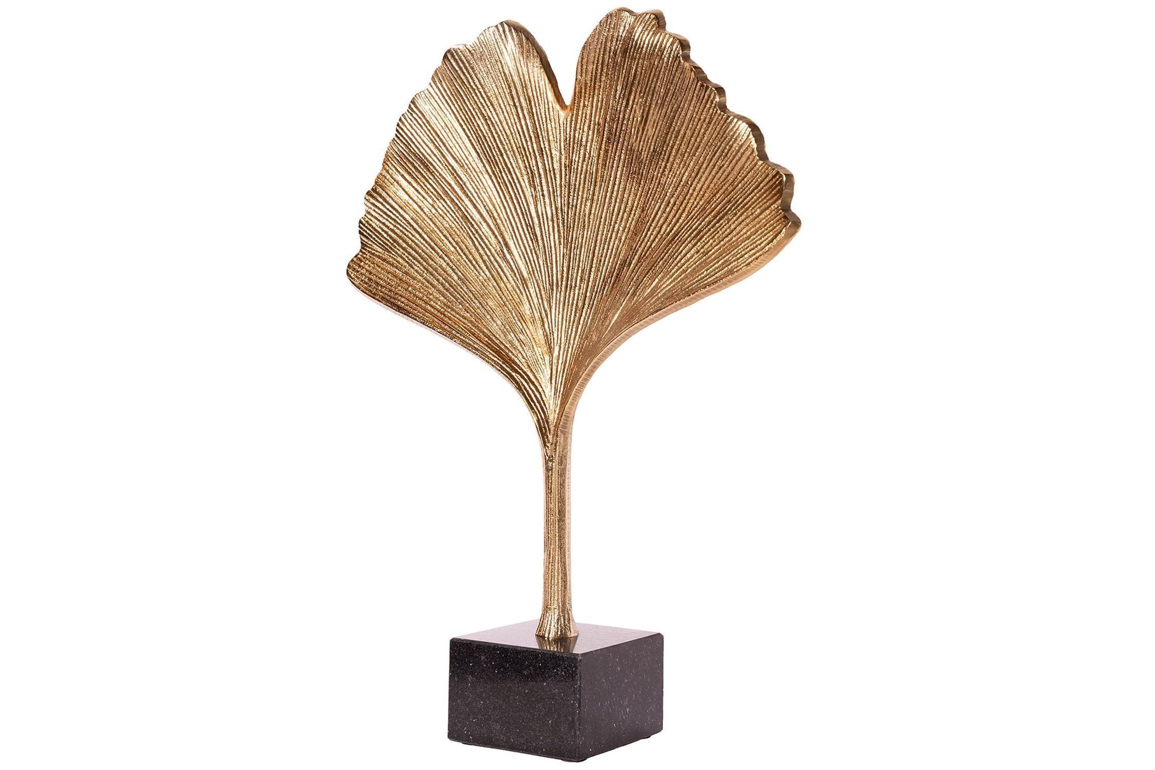 Licht-Erlebnisse Dekofigur CARLOS, Metall Asiatisch 34 cm Gold Ginko Blatt Design Handarbeit Tisch Deko