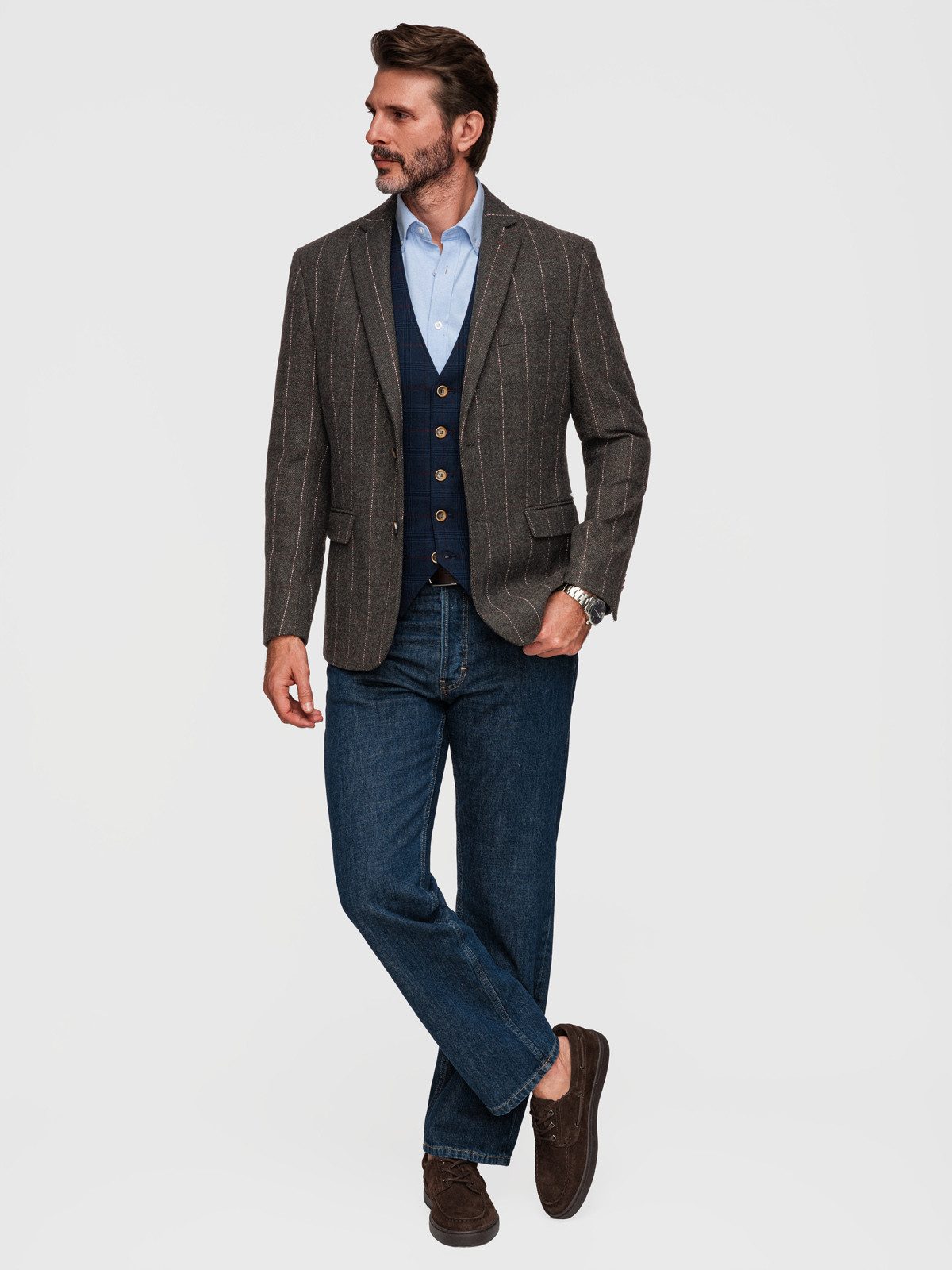 OMBRE Longblazer Herren Longblazer Regular Fit mit klassischem Revers Dunkelgrau S (kein Set, 1-tlg)