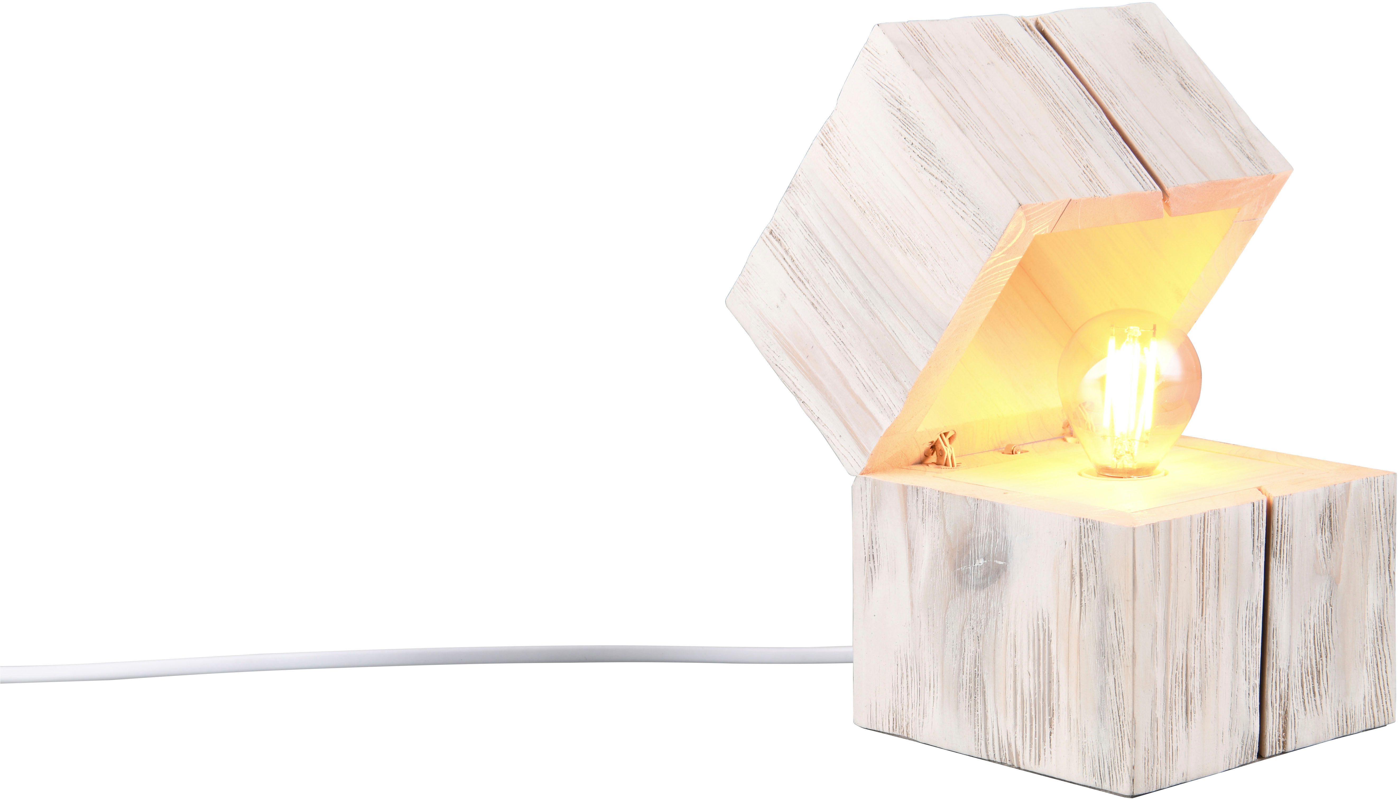 TRIO Leuchten Schreibtischlampe TREASURE, Deko Tischleuchte Schatzkiste inkl 1xE14 LED 225 Lumen 2700K, Ein-/Ausschalter, Leuchtmittel wechselbar, Warmweiß, Licht startet bei öffnen der Box, Schnurschalter, Naturholz Tischlampe