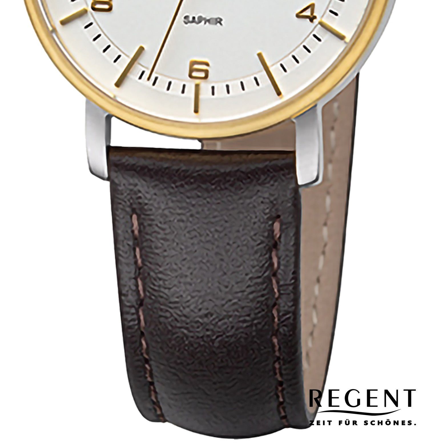 Regent Damen groß rund, Armbanduhr Lederarmband Analog, Quarzuhr (ca. Armbanduhr extra Regent 32mm), Damen