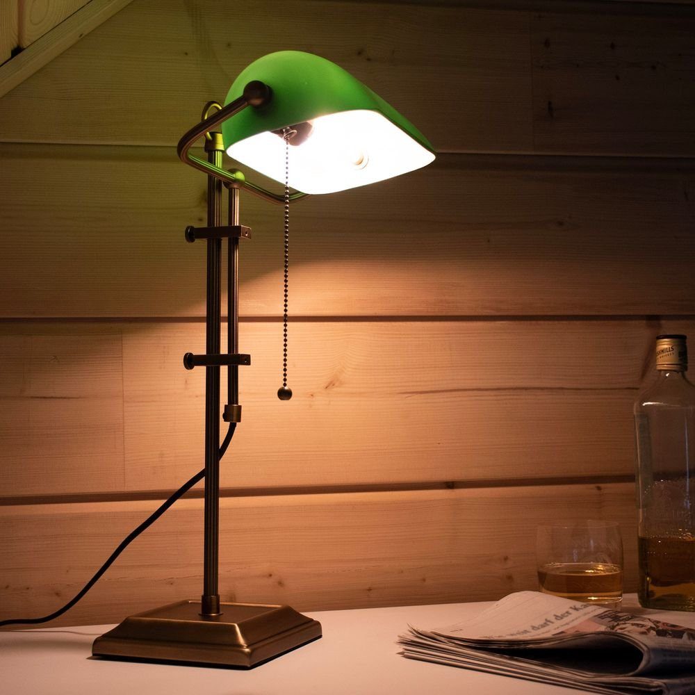 etc-shop Schreibtischlampe, Leuchtmittel inklusive, Warmweiß, LED Retro Bankerlampe mit grünen Lampenschirm Vintage-Design | Tischlampen