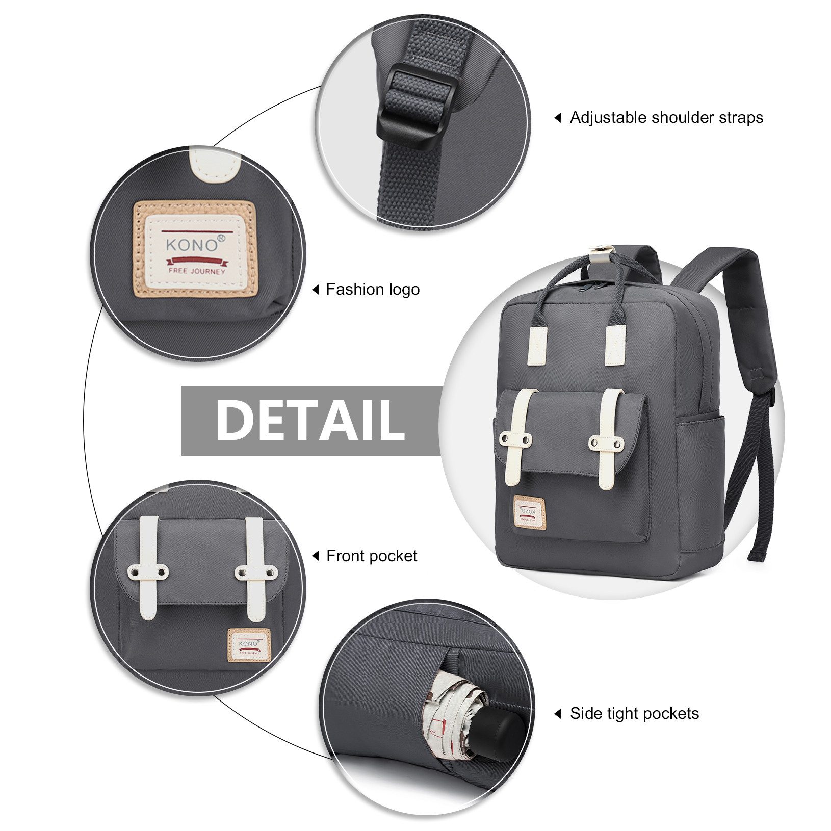 KONO Tagesrucksack Unisex Schulrucksack für Schule, Uni, Reisen & Business