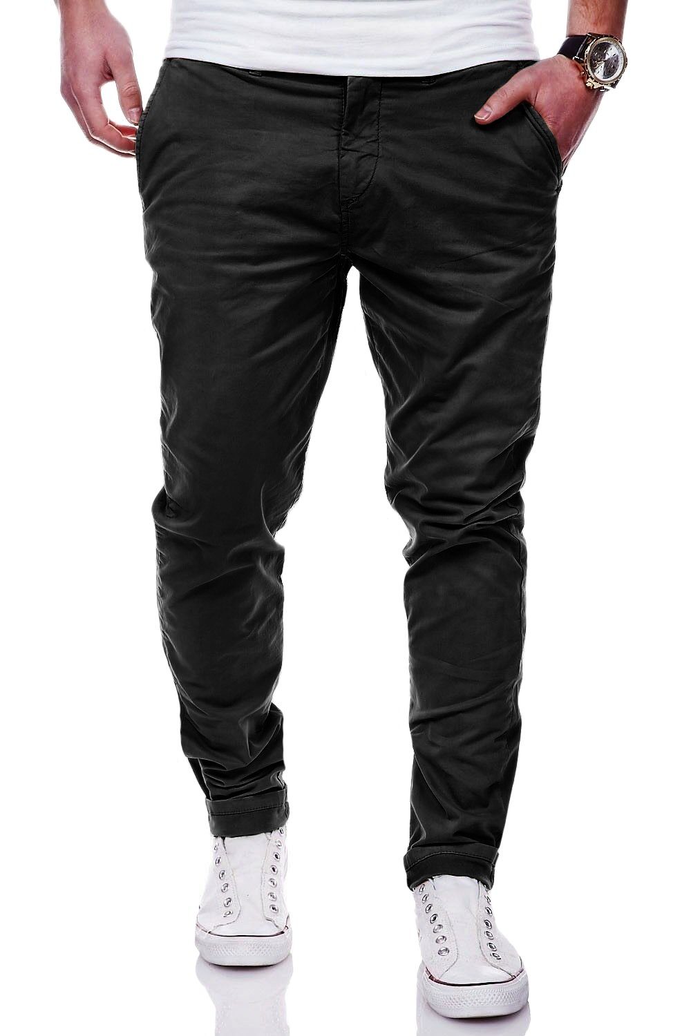 behype Chinohose MPBISTER Basic Stretch Hose Regular Slim-Fit Schwarz