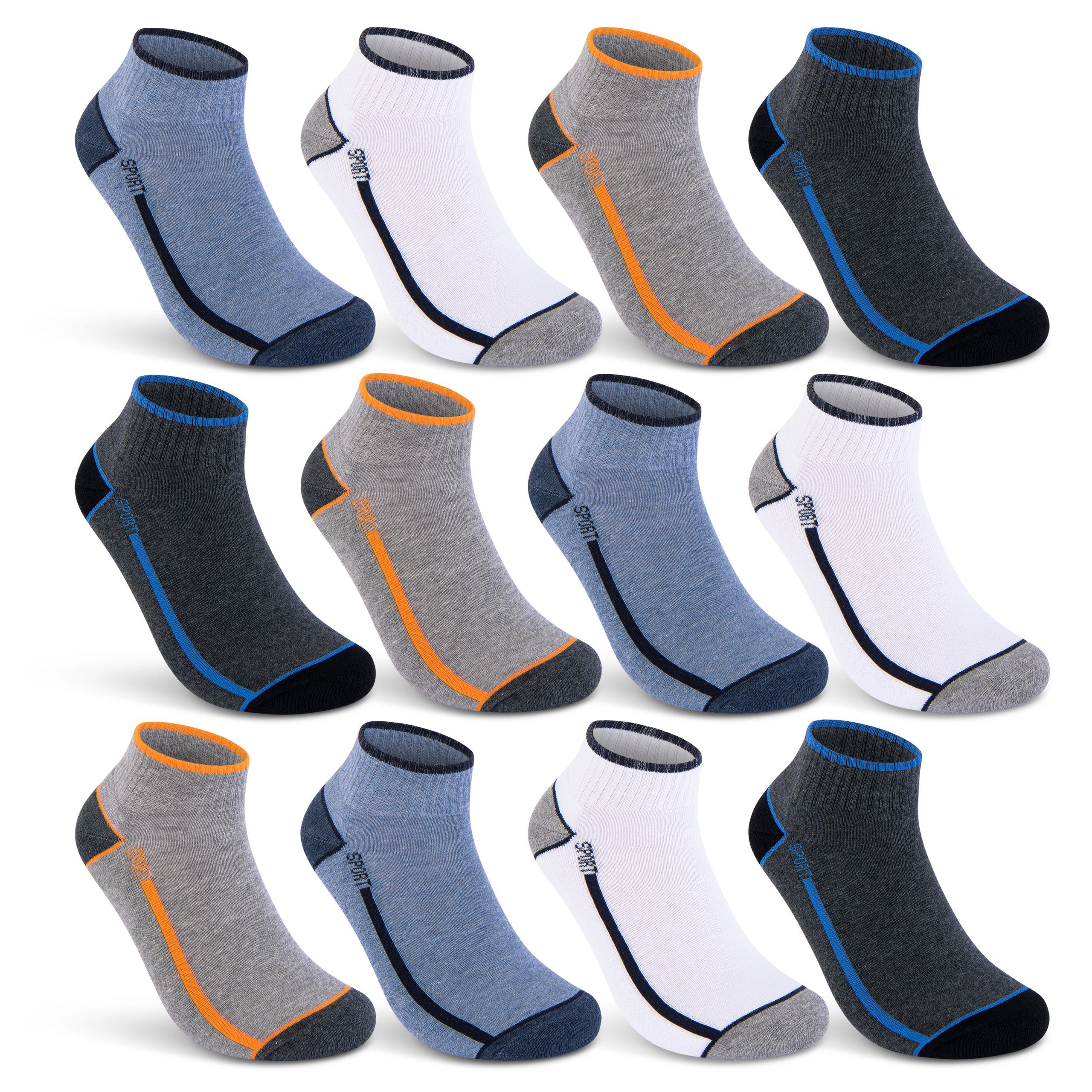 sockenkauf24 Sneakersocken 6 oder 12 Paar SPORT Socken Damen & Herren Sportsocken (12-Paar, 47-50) mit Frotteesohle Baumwolle - 16215/18
