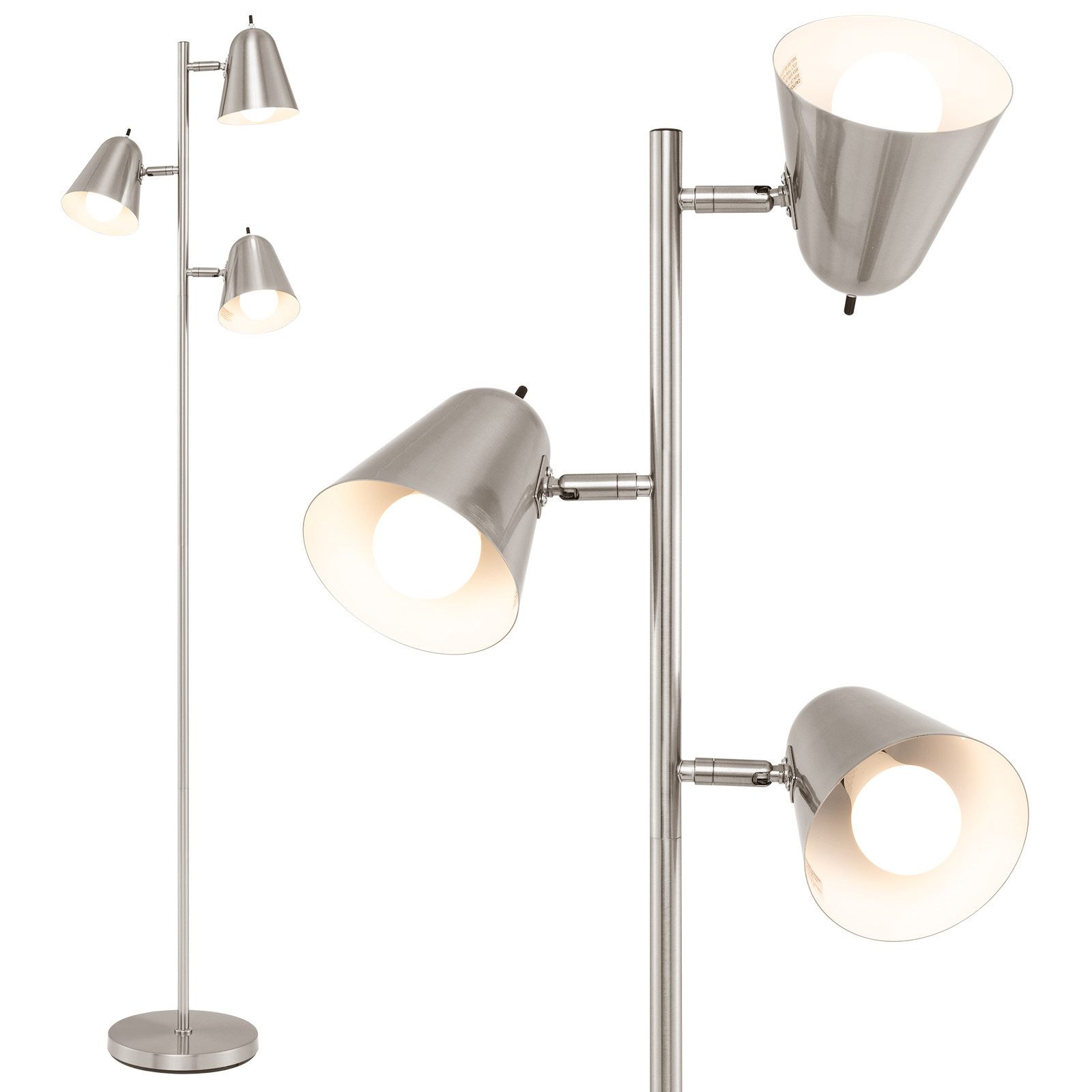 COSTWAY Stehlampe, 3 E27 Glühbirne, 360° verstellbare Lampenschirme 163cm