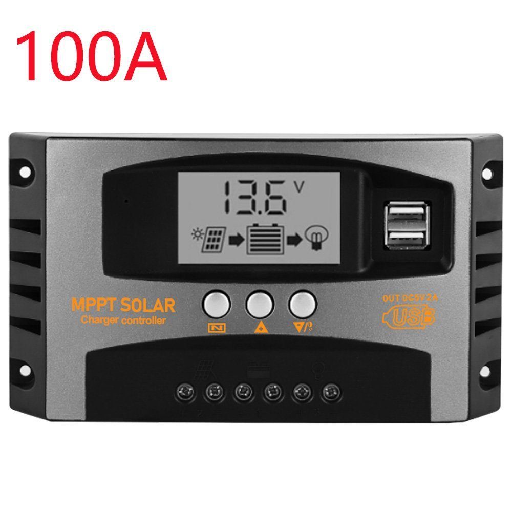 PFCTART Solarladeregler MPPT PV-Panel-Laderegler mit Display, 40A/100A, Set, 1-St., Geeignet für LiFePO4-Batterien, Lithiumbatterien usw, 5-facher Schutz gegen Strom- und Ladeschäden