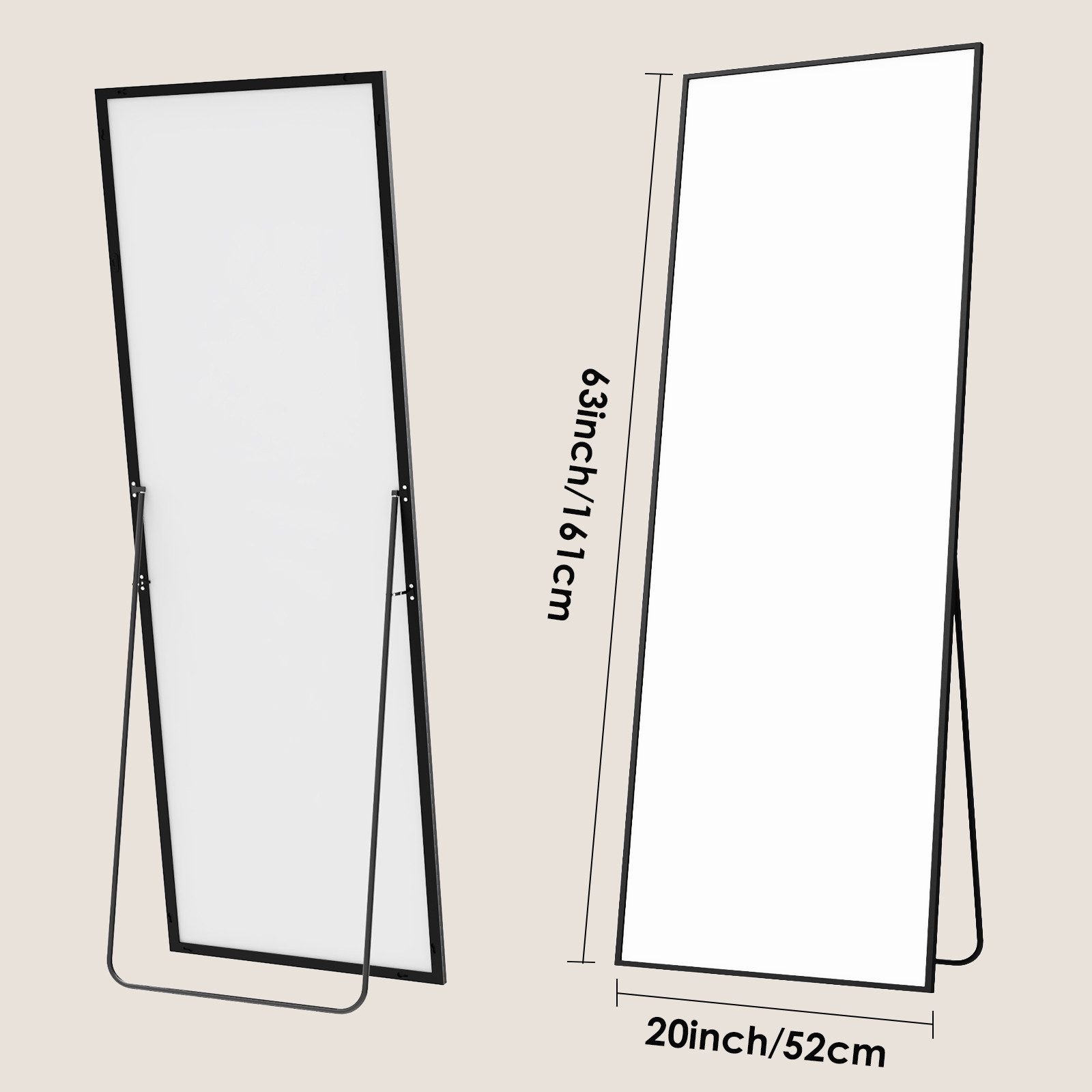 Teravin Ganzkörperspiegel Standspiegel, Großer Wandspiegel, Rahmen aus Aluminiumlegierung, mit Rahmen,Hartglas,161x52cm/171x76cm/180x75cm Spiegel für Flur