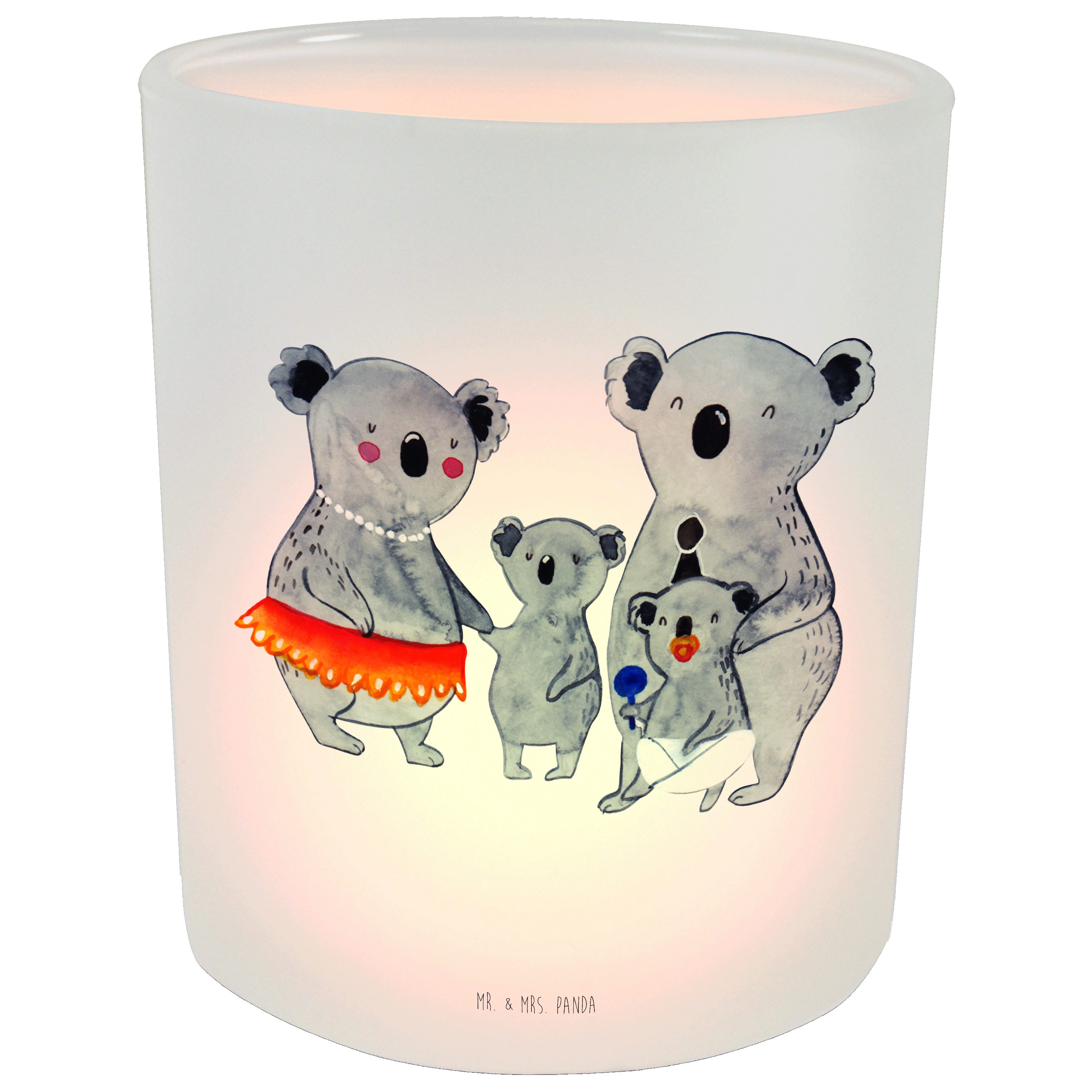 Mr. & Mrs. Panda Windlicht Koala Familie - Transparent - Geschenk, Kerzenglas, Papa, Mama, quali (1 St)