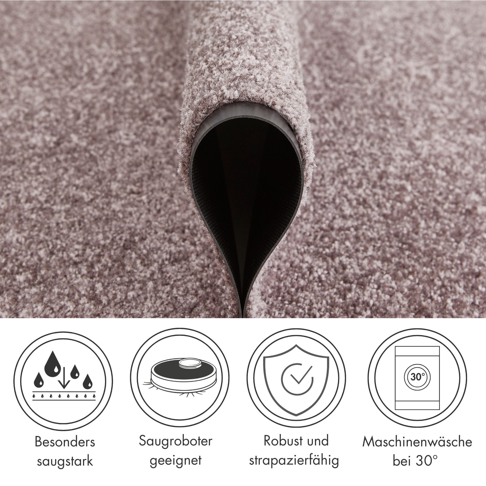 Andiamo Fußmatte Super Wash & Clean, Made in Belgium, rechteckig, Höhe: 7 mm, Schmutzfangmatte, Uni Farben, rutschhemmend, waschbar